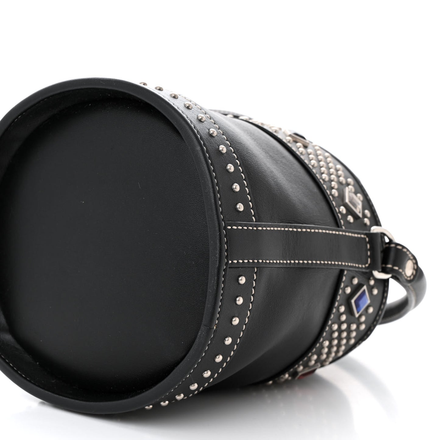 Smooth Calfskin Studded Small Bahia Drawstring Bucket Bag Black Multicolor