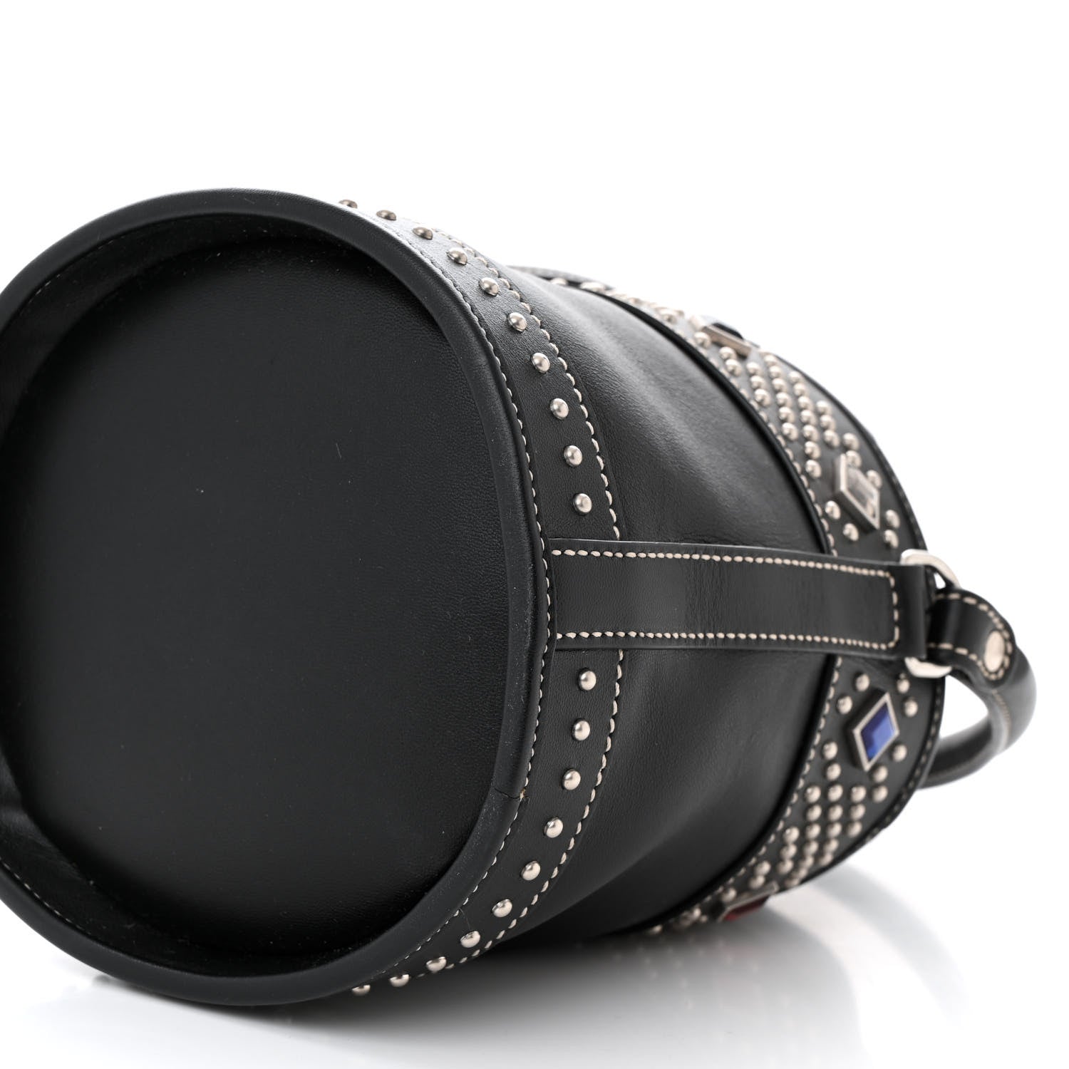Saint Laurent Smooth Calfskin Studded Small Bahia Drawstring Bucket Bag Black Multicolor 9 of 10