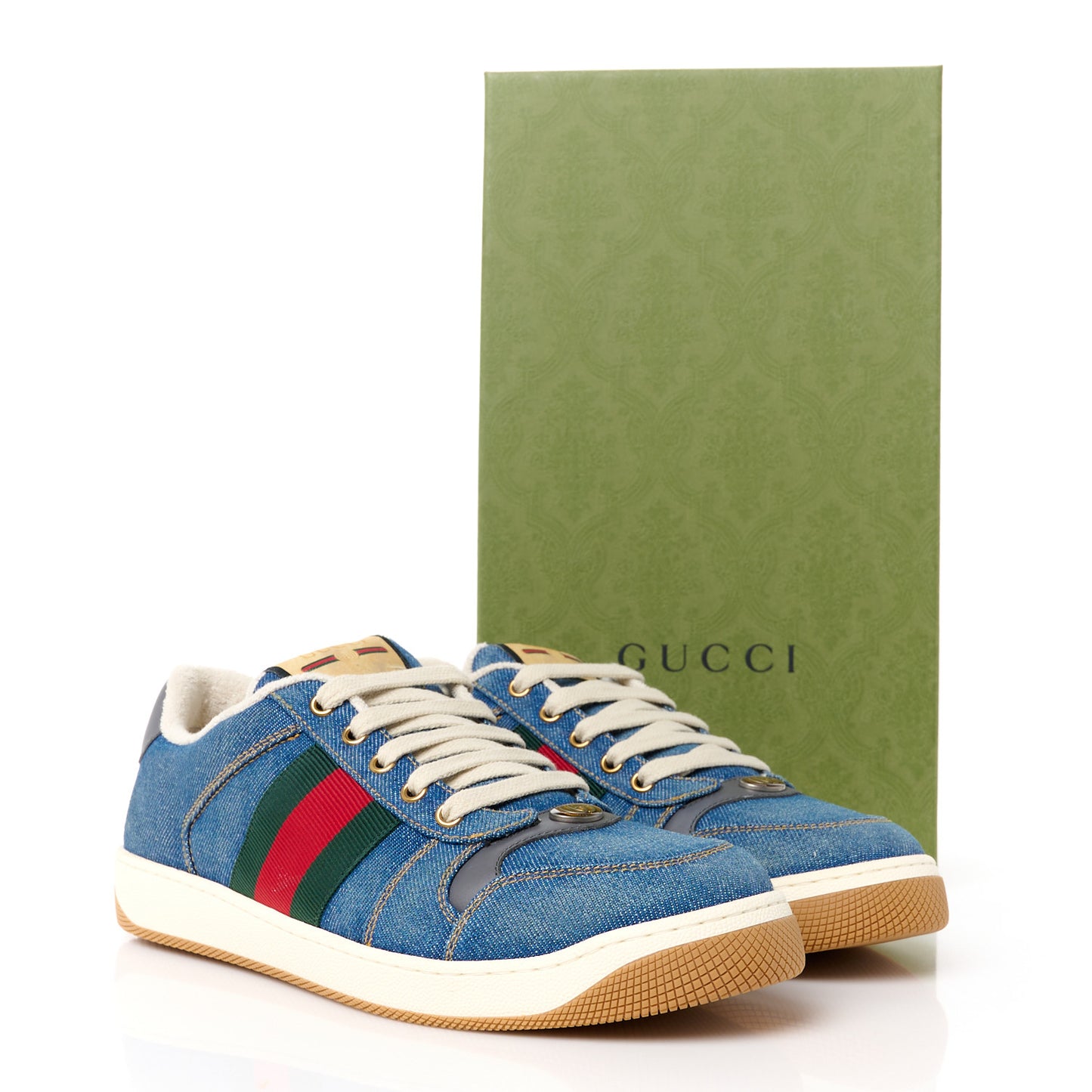 Denim Calfskin Web Mens Screener Sneakers 8.5 Indigo Blue