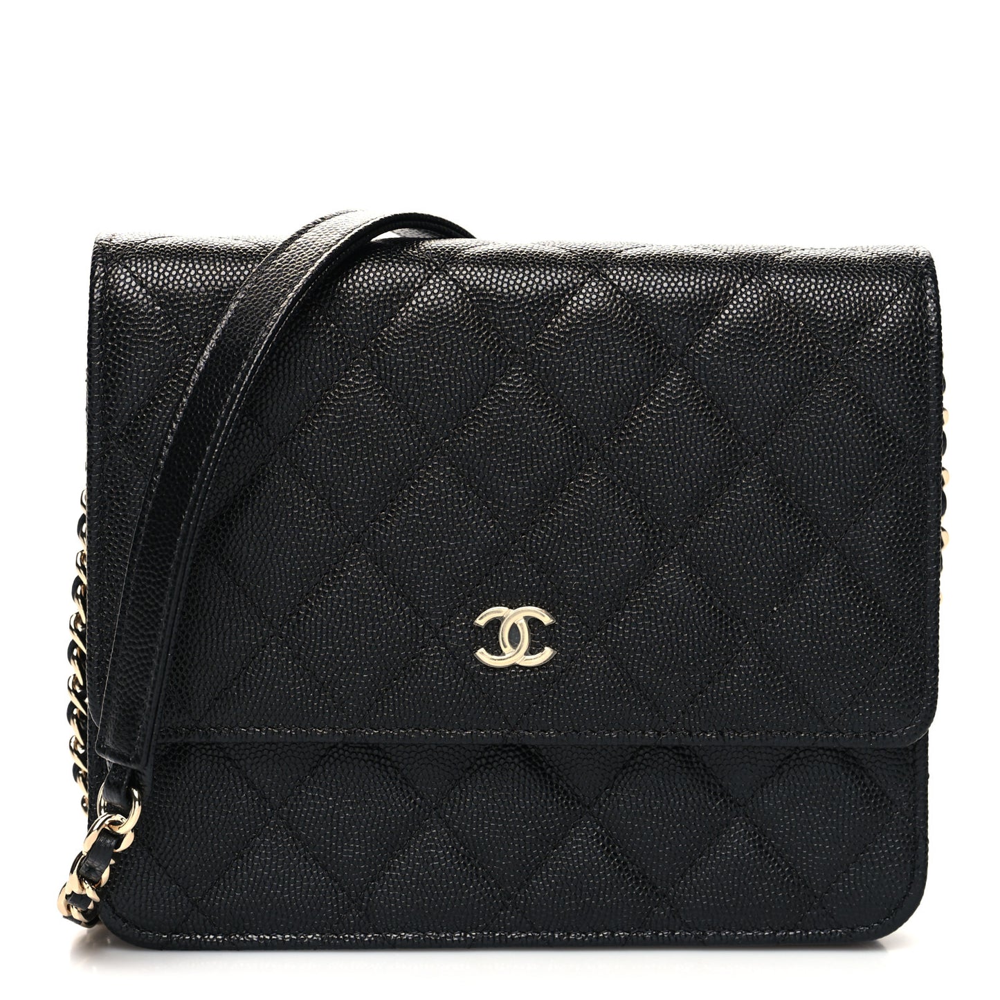 Caviar Quilted Square Wallet On Chain WOC Black