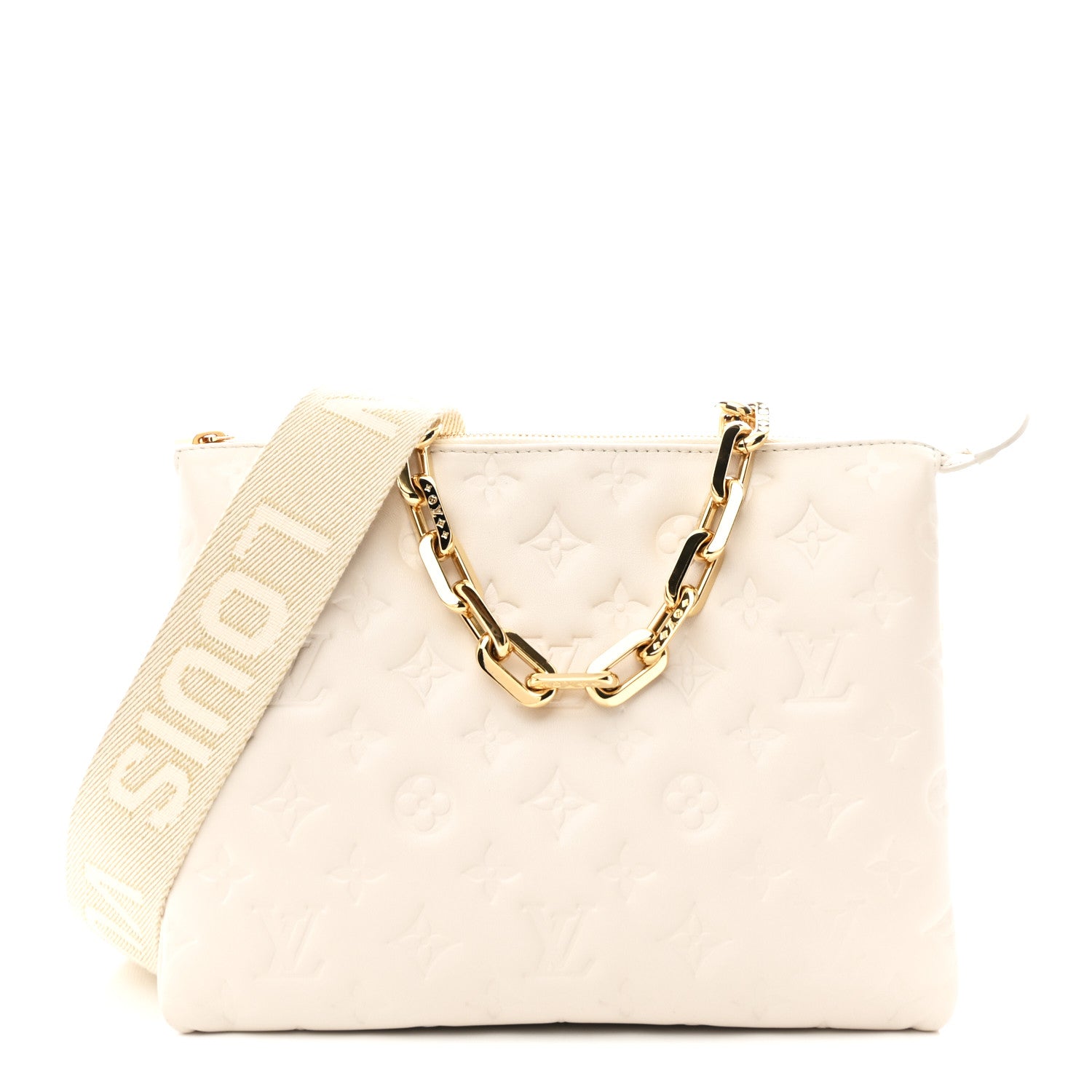 Louis Vuitton Lambskin Embossed Monogram Coussin PM Beige Cream