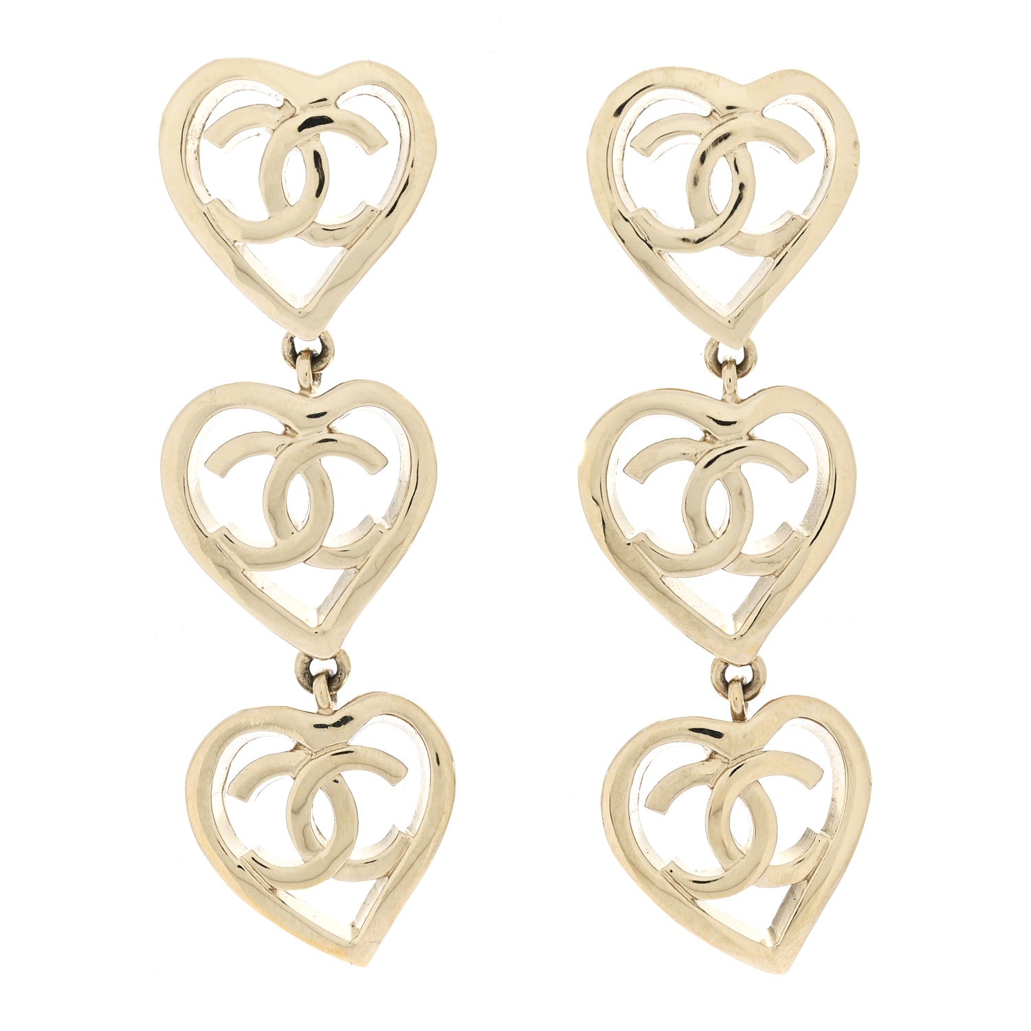 Chanel Metal CC Triple Heart Coco In Love Drop Earrings Gold 1763003 ...