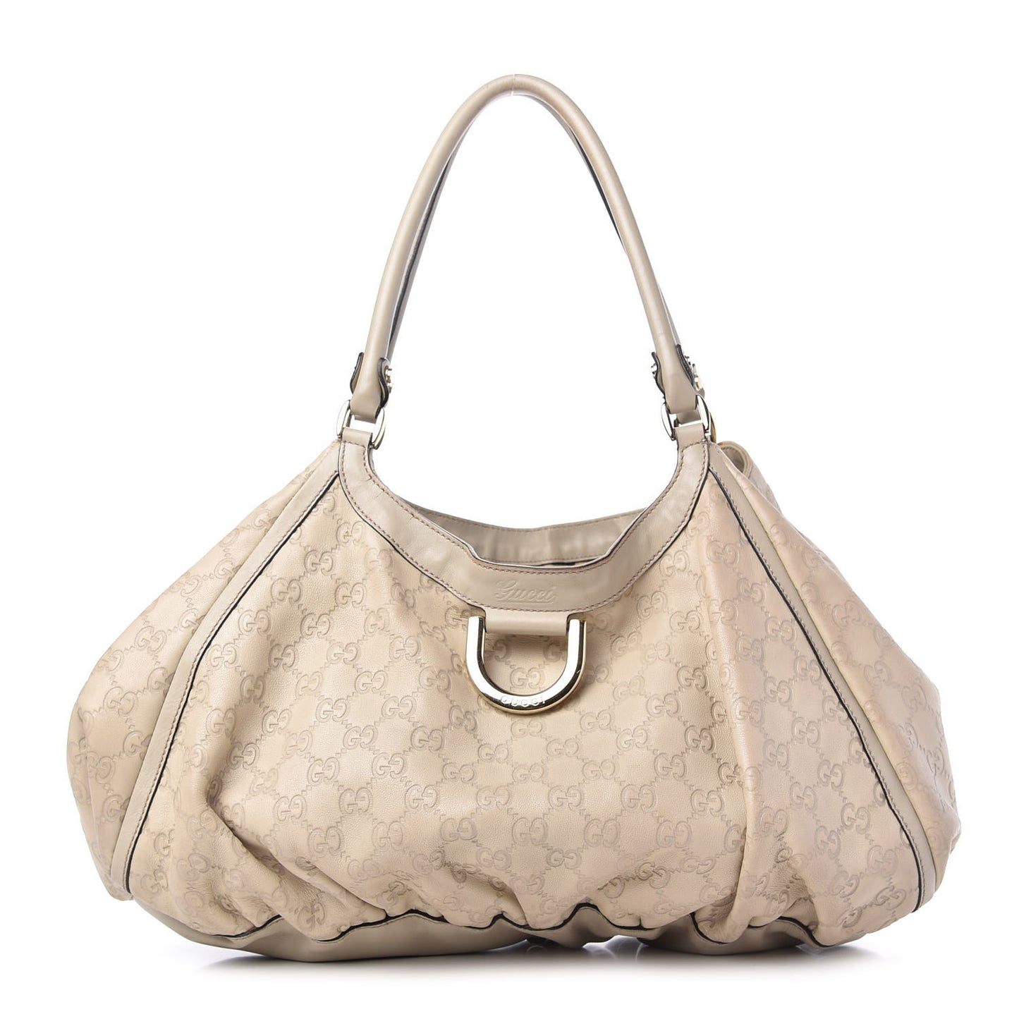 Guccissima Large D Gold Ring Shoulder Bag Off White