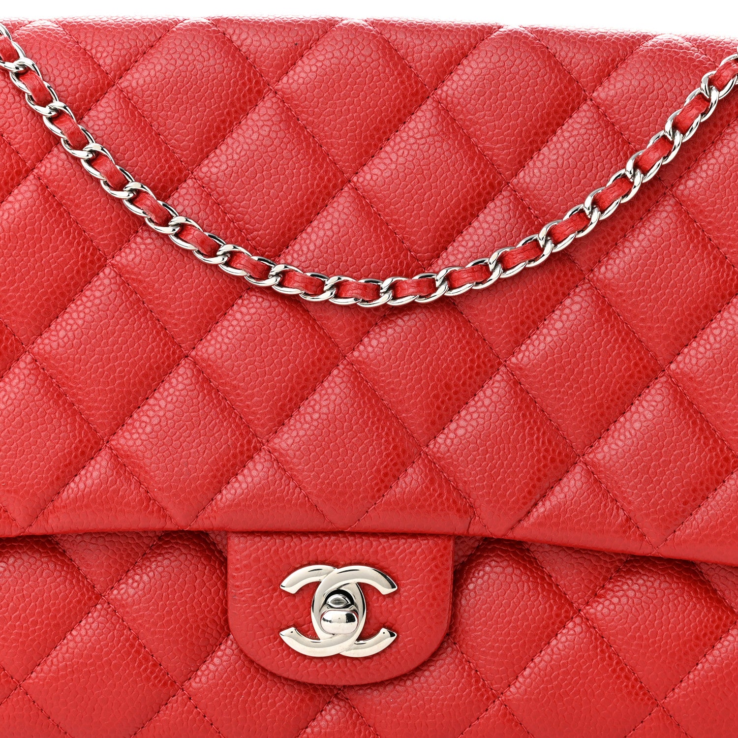 Chanel Caviar Quilted Clutch With Chain Flap Red 8 of 10