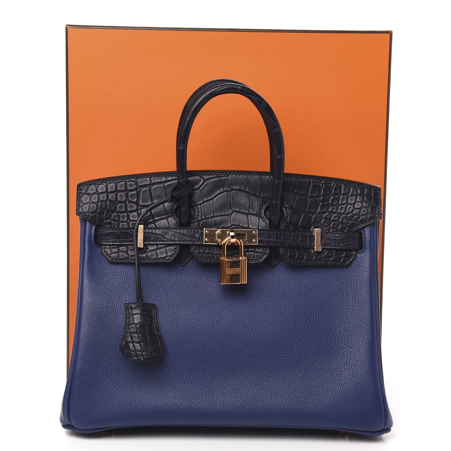 Taurillon Novillo Matte Alligator Birkin Touch 25 Bleu Saphir Marine