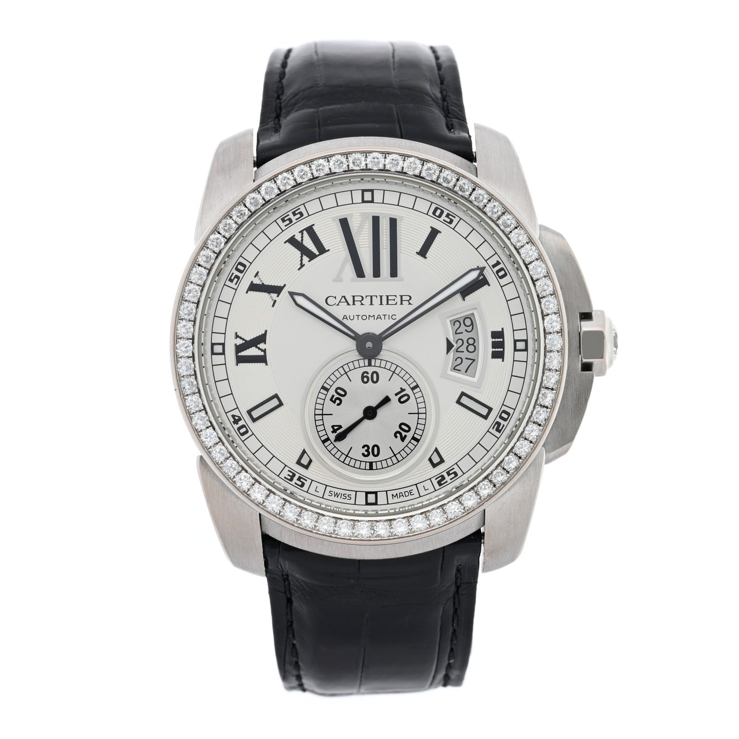 18K White Gold Alligator Diamond Bezel 42mm Calibre de Cartier Automatic Watch
