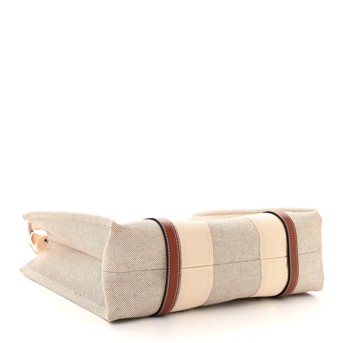 Linen Calfskin Medium Woody Ribbon Tote White Brown