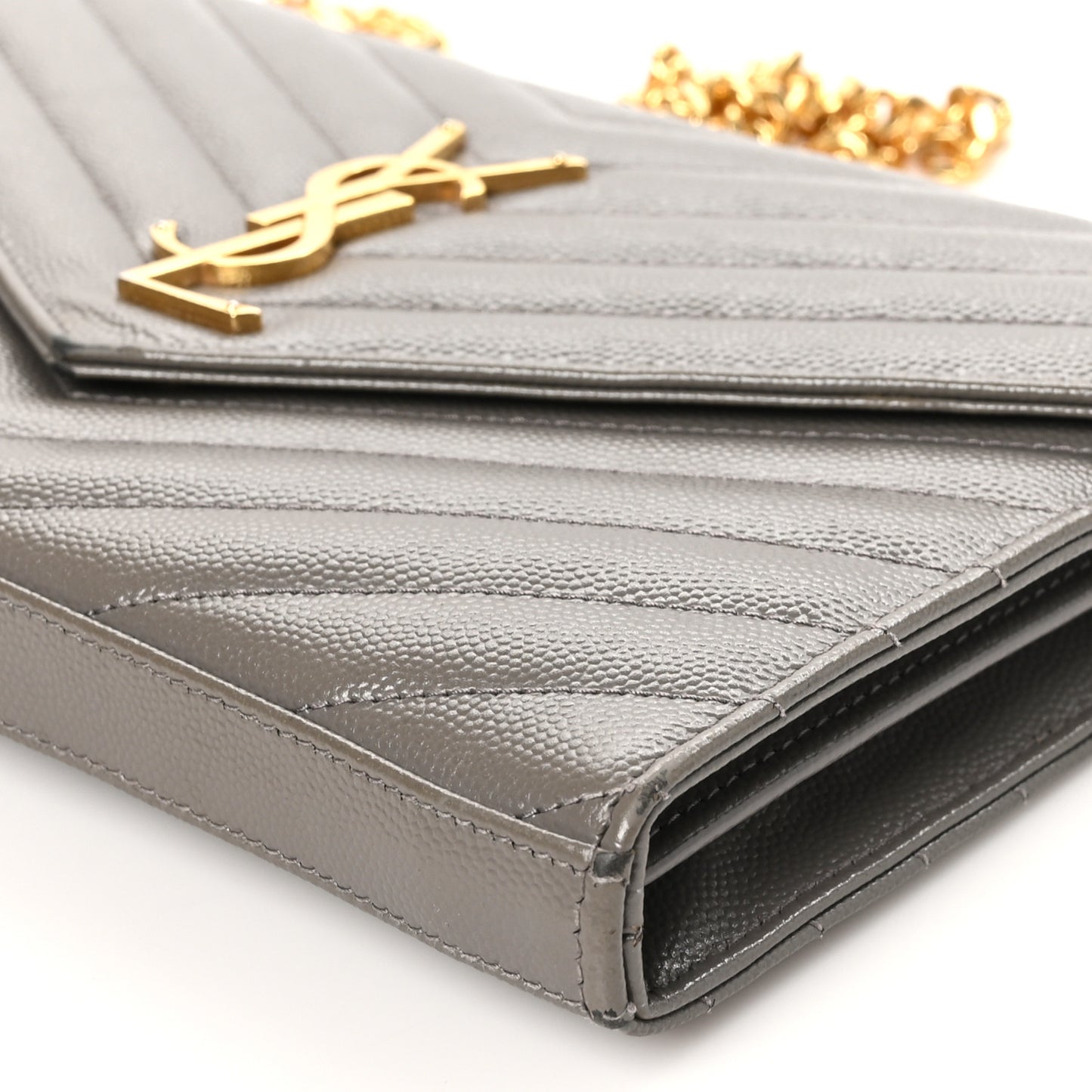 Grain De Poudre Matelasse Chevron Monogram Chain Wallet Fog