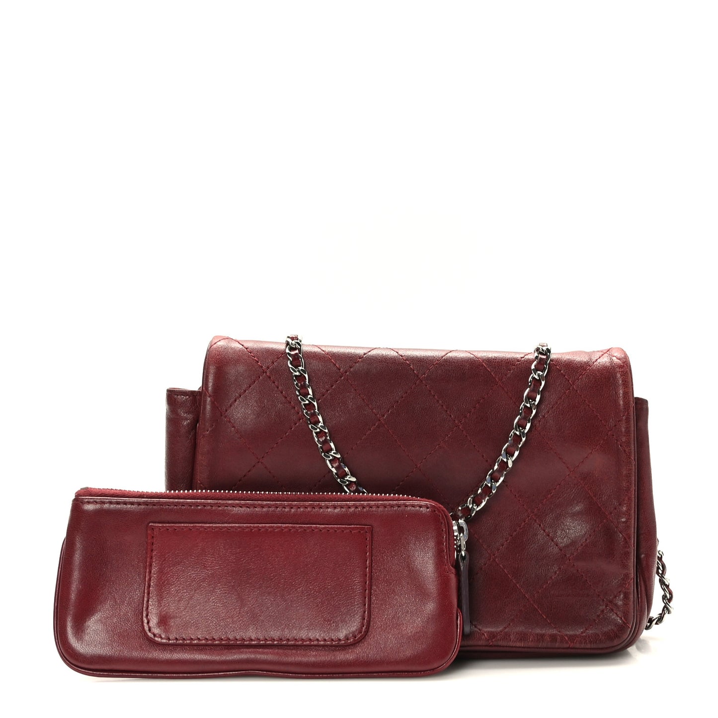 Calfskin Diamond Stitched Flap Red