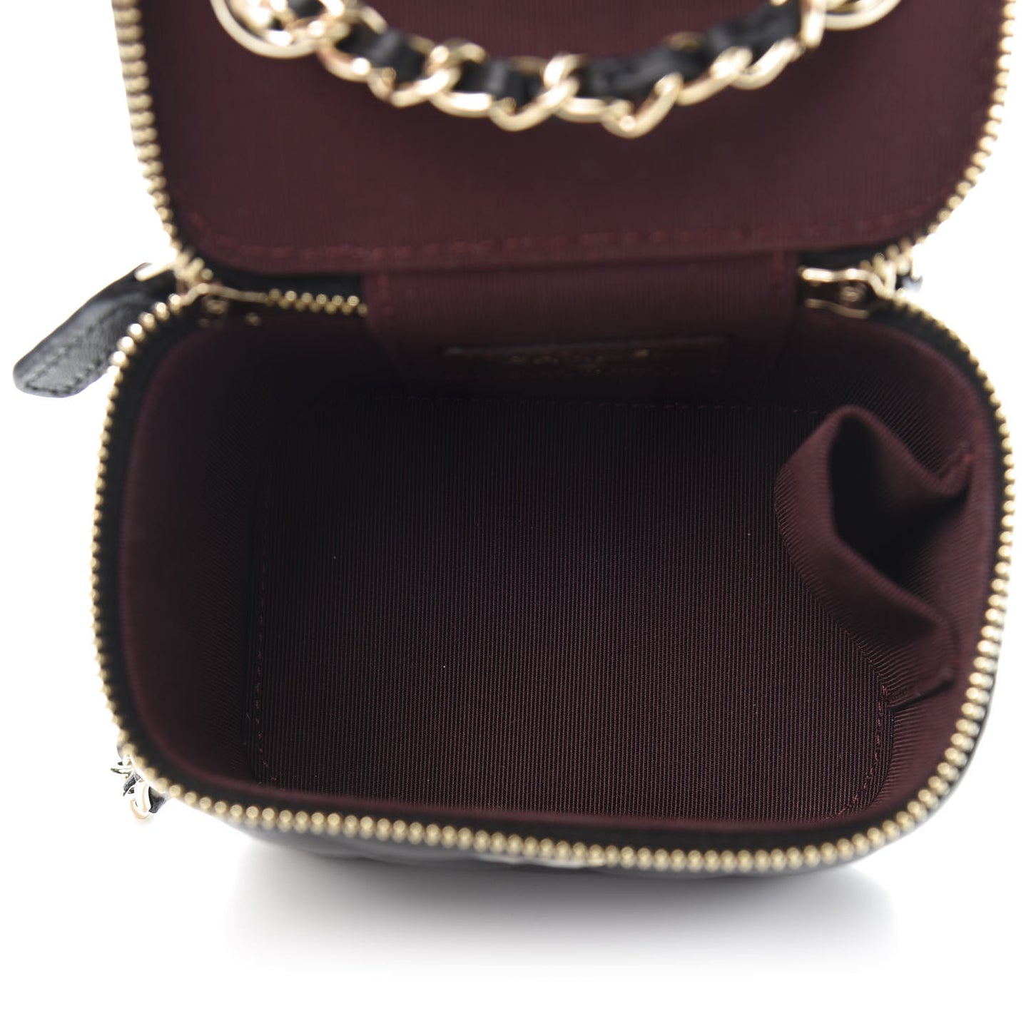 Lambskin Quilted Mini Vanity Case With Chain Black
