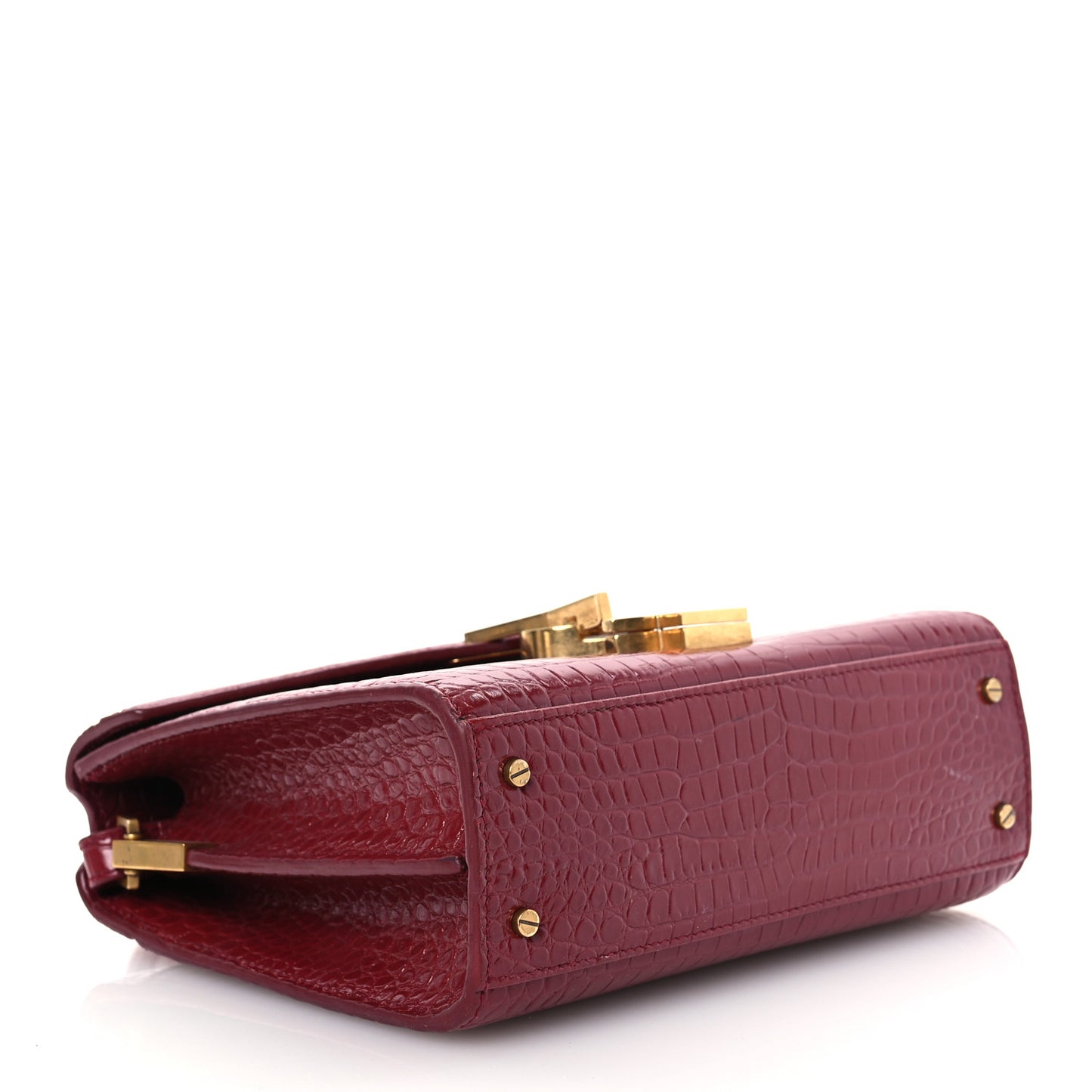 Calfskin Crocodile Embossed Mini Classic Monogram Cassandra Top Handle Red