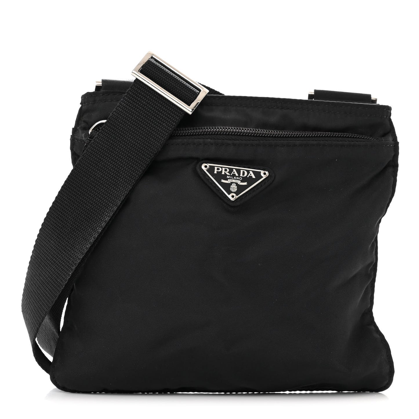 Nylon Saffiano Flat Messenger Bag Black