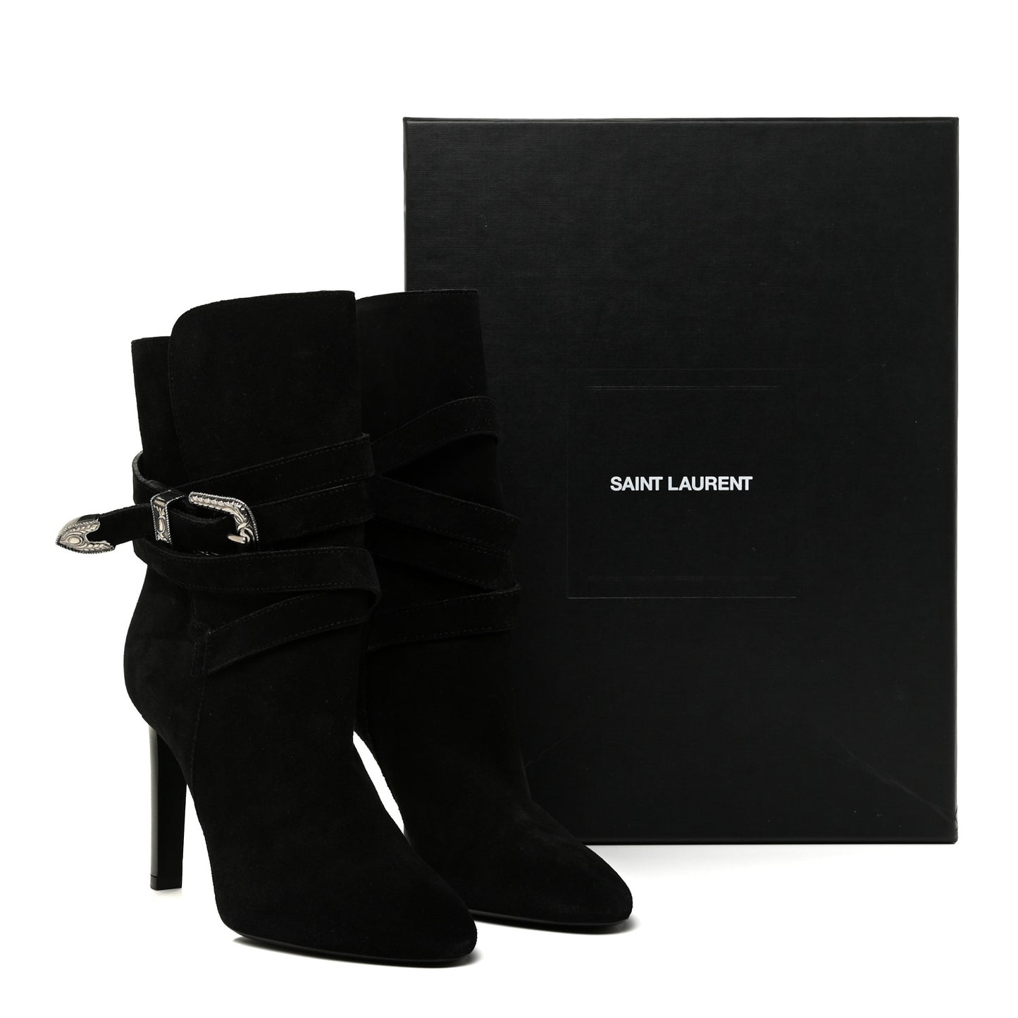 Suede Mica Buckle Western Ankle Booties 39 Black