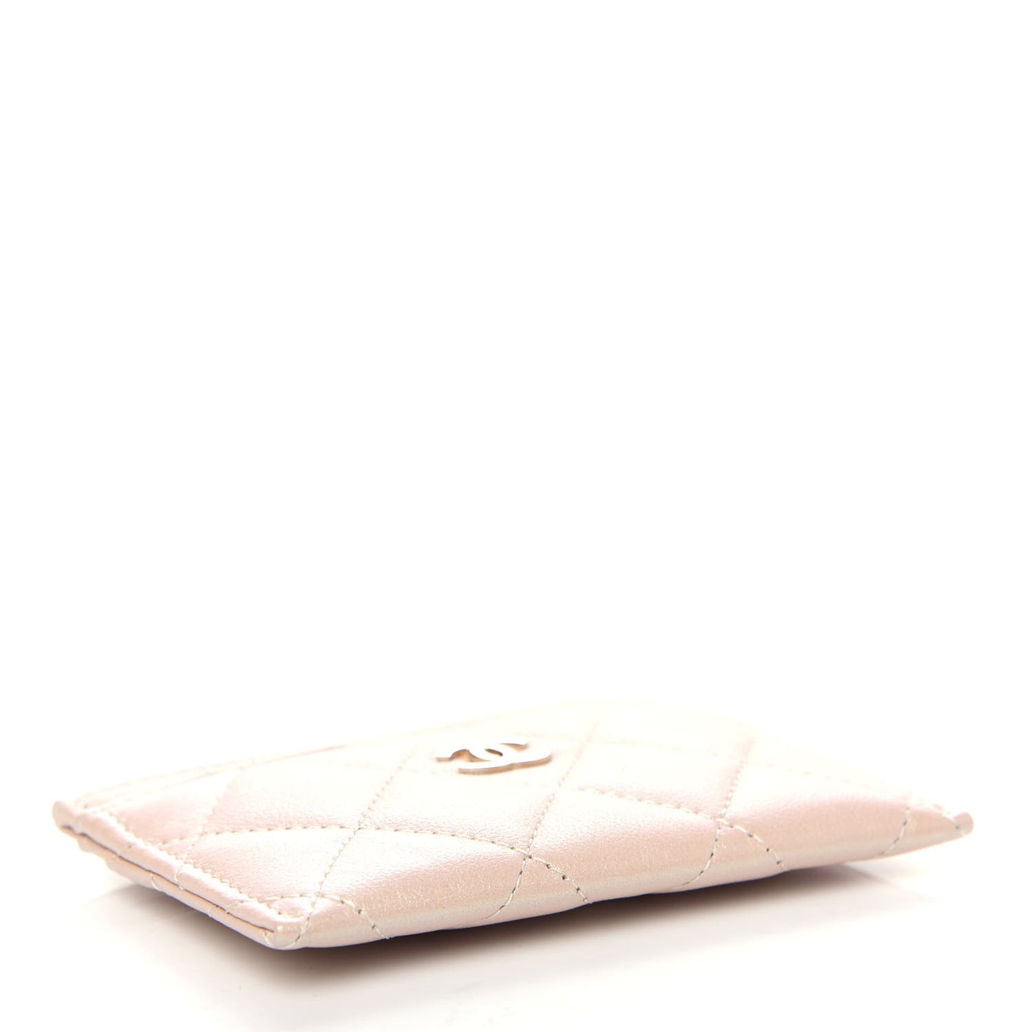 Iridescent Calfskin Quilted Card Holder Beige