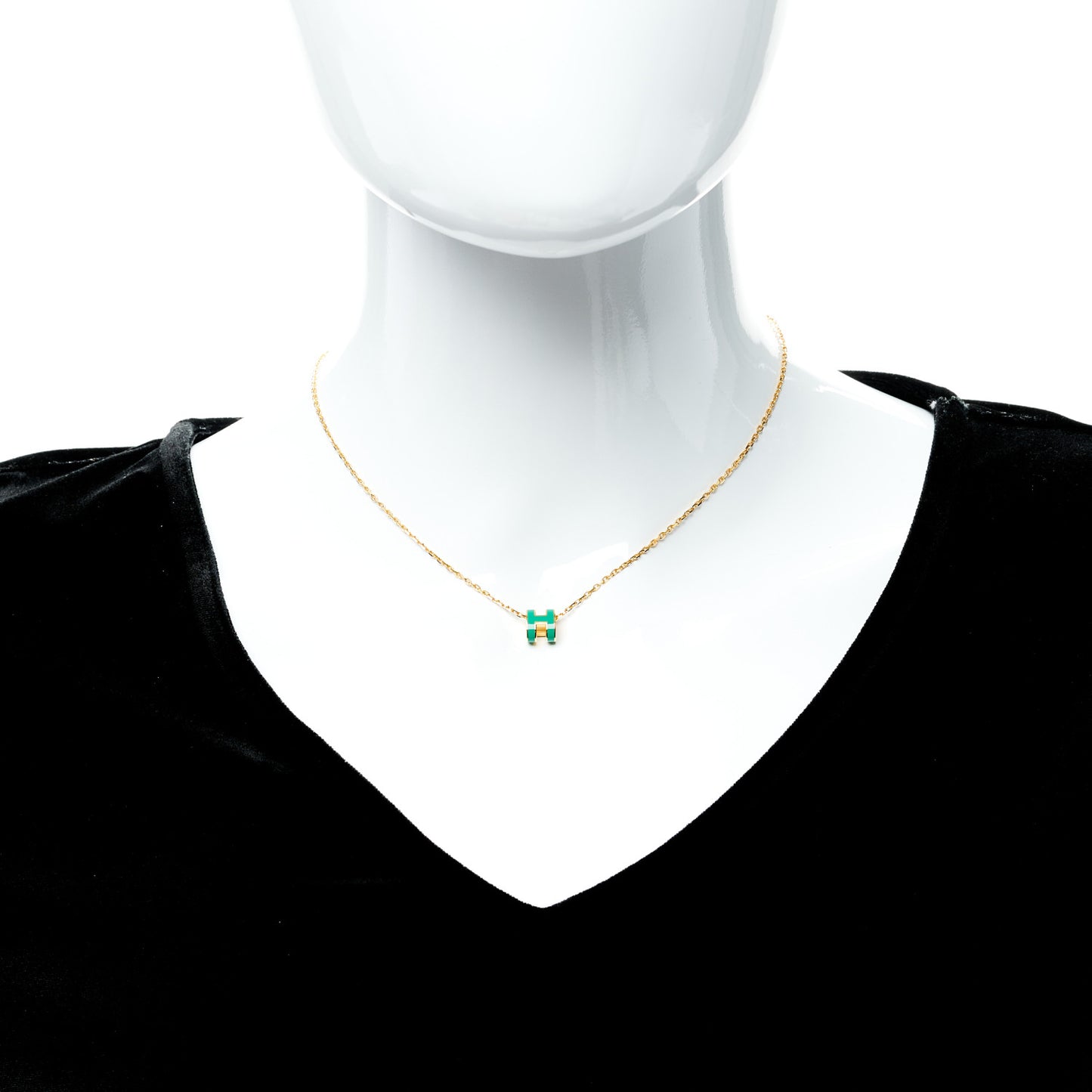 Lacquered Gold Mini Pop H Pendant Necklace Malachite
