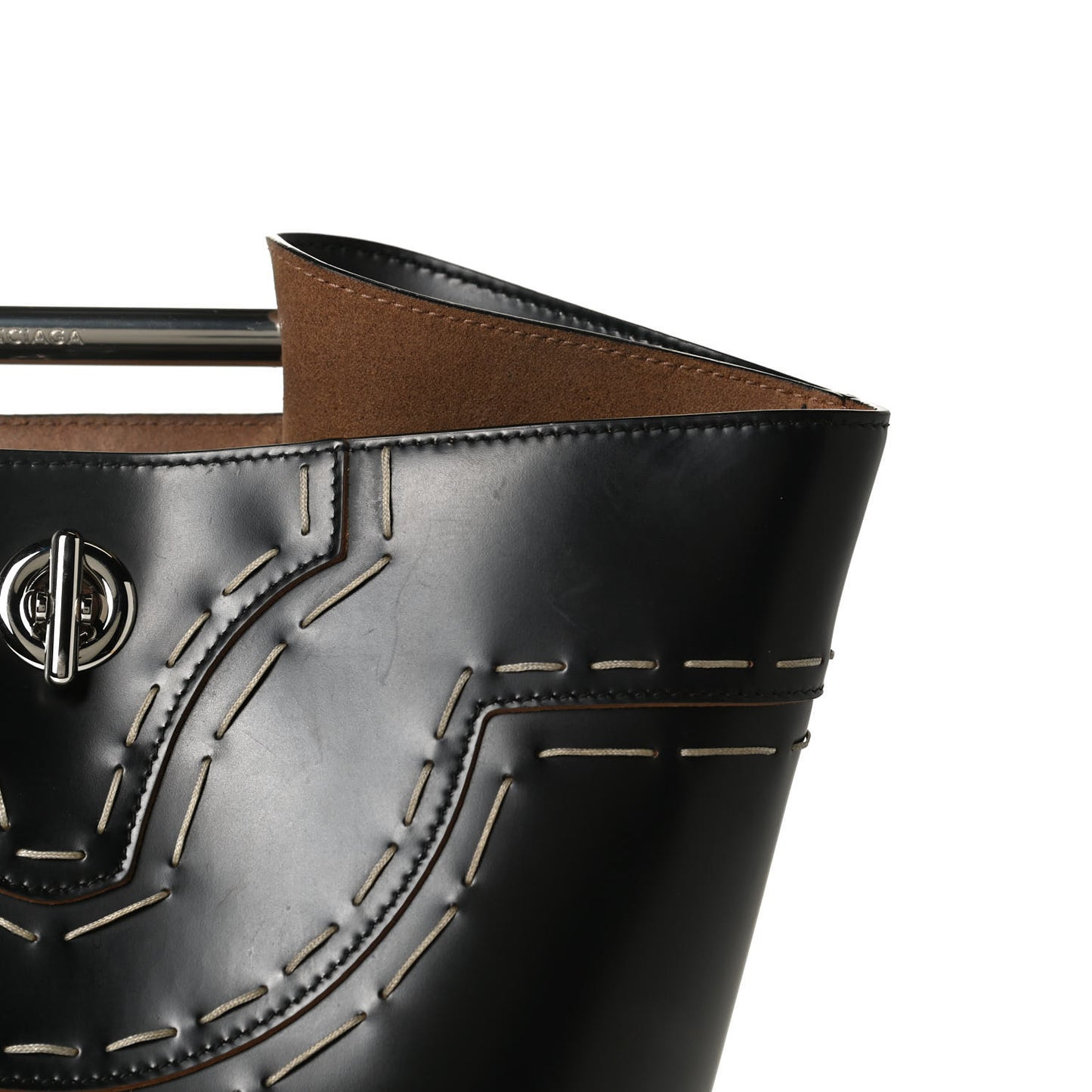 Calfskin Pickstitch Mini Top Handle Bucket Bag Black