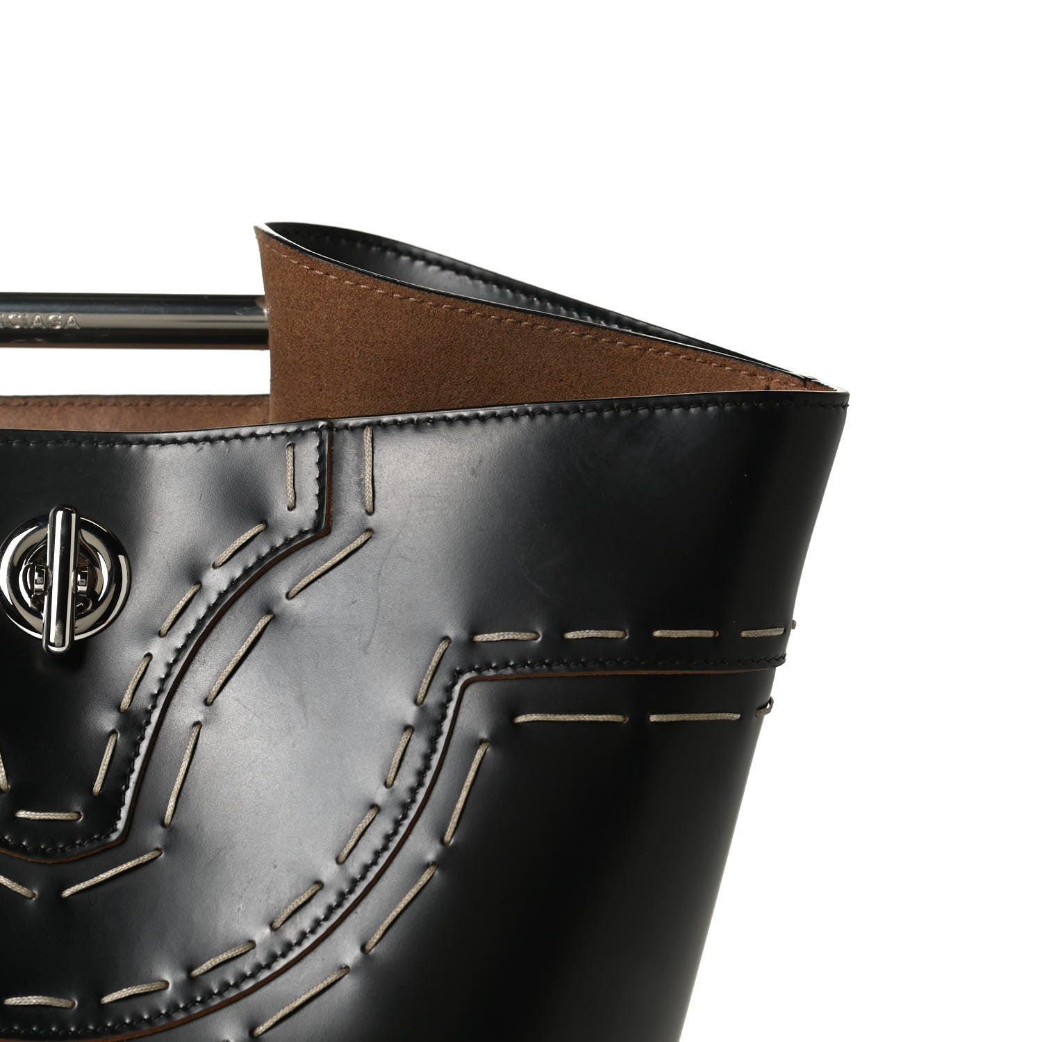 Balenciaga Calfskin Pickstitch Mini Top Handle Bucket Bag Black 16 of 16