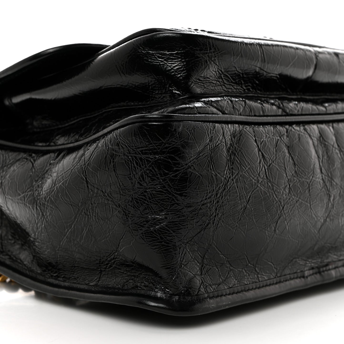 Crinkled Calfskin Matelasse Monogram Medium Niki Chain Satchel Black