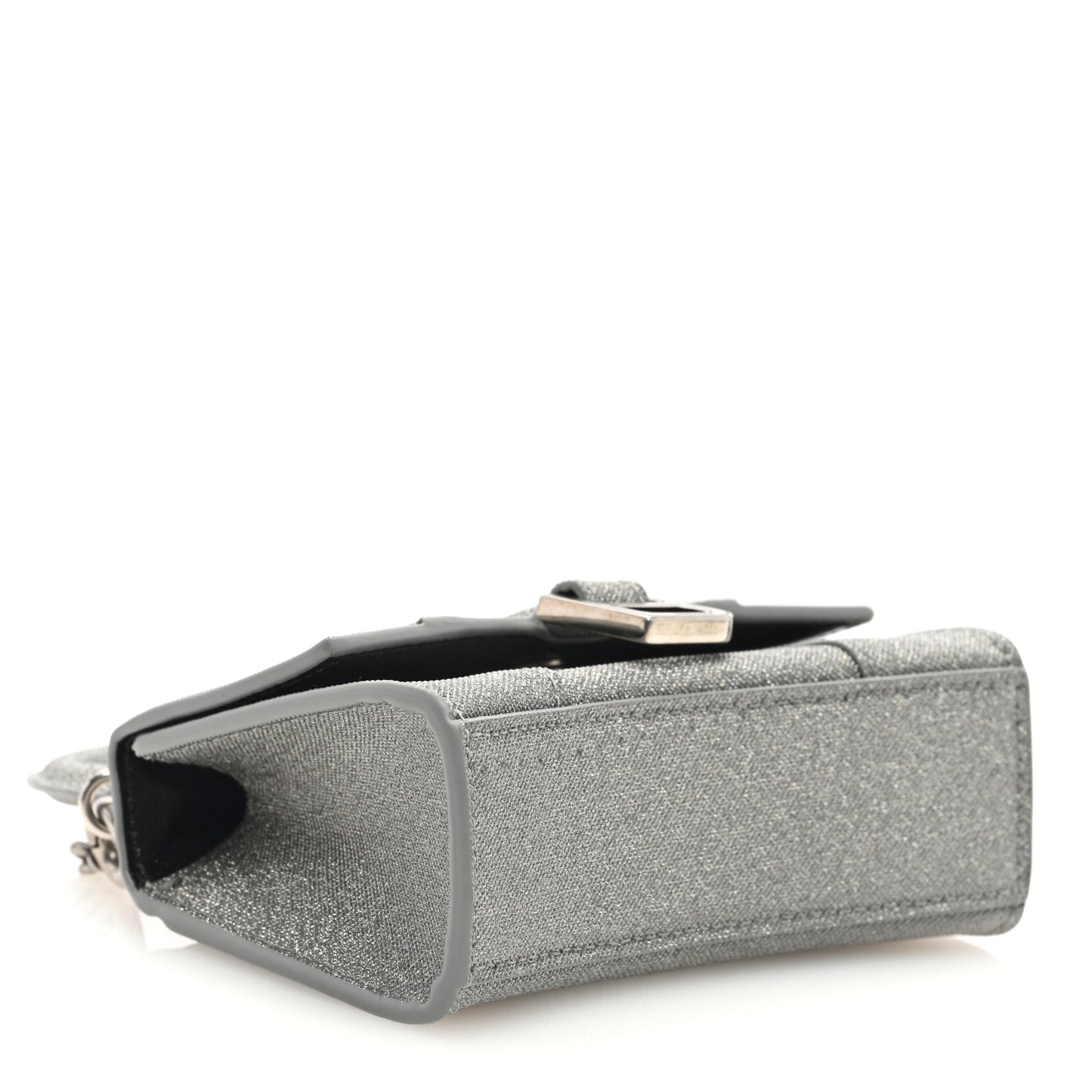 Glitter Fabric Hourglass Top Handle Bag Mini with Chain Grey