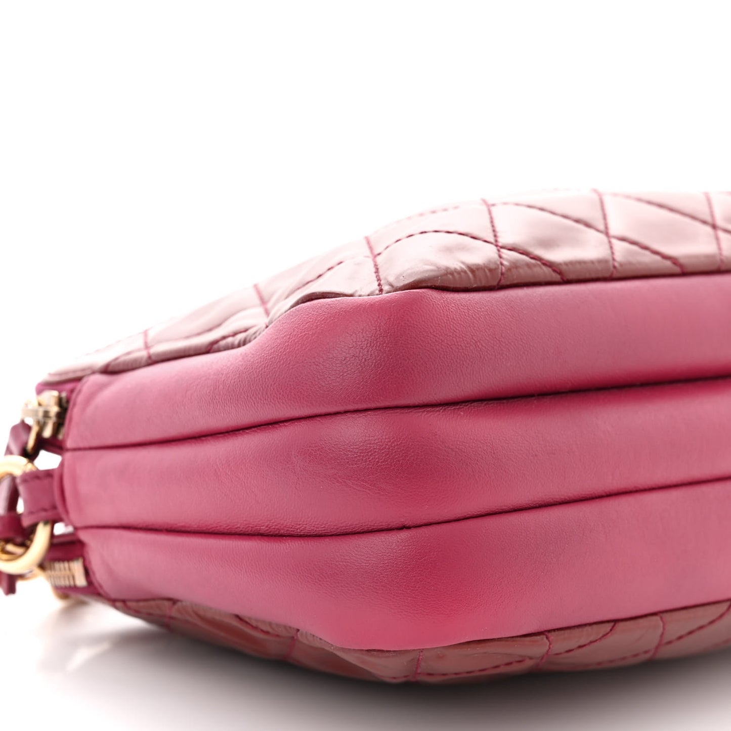 Patent Quilted Crown CC Double Zip Bag Dark Pink