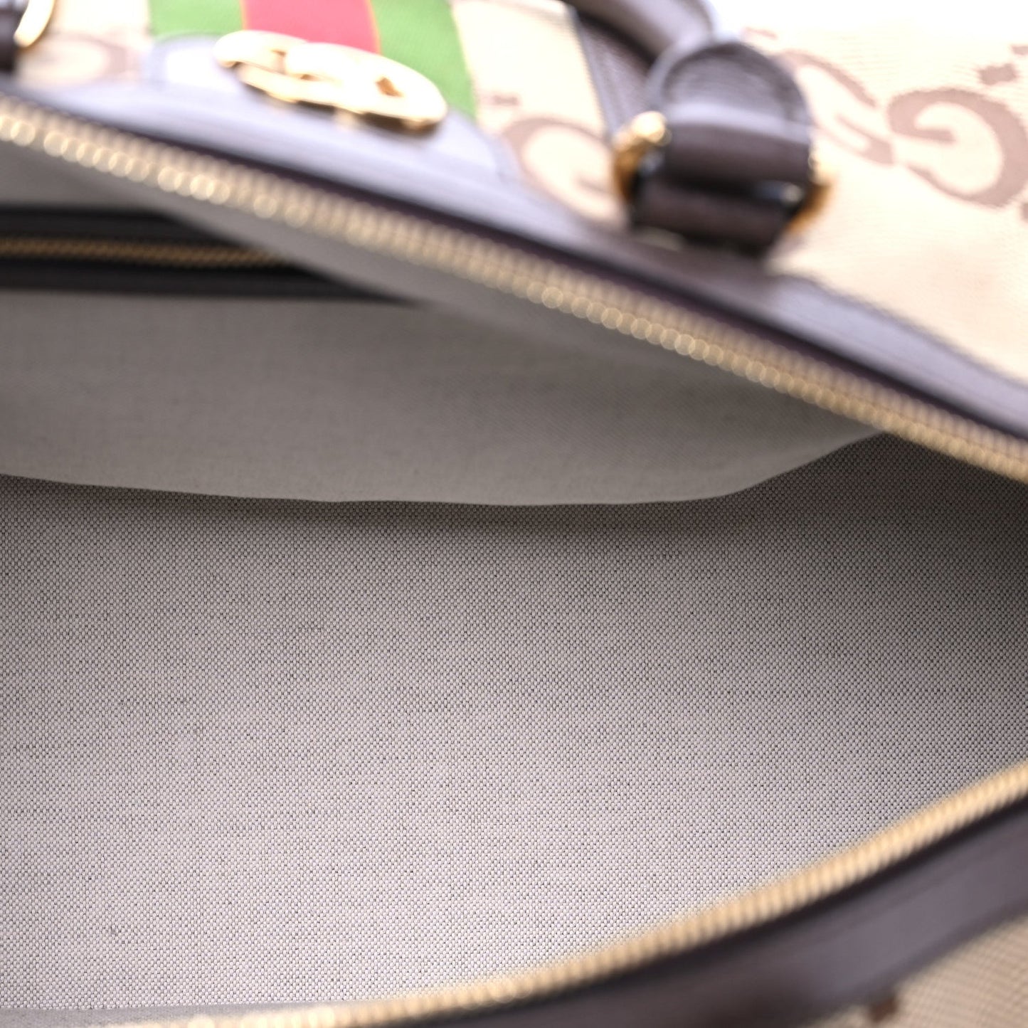 Monogram Jumbo GG Textured Dollar Calfskin Web Medium Duffle Bag Camel Ebony