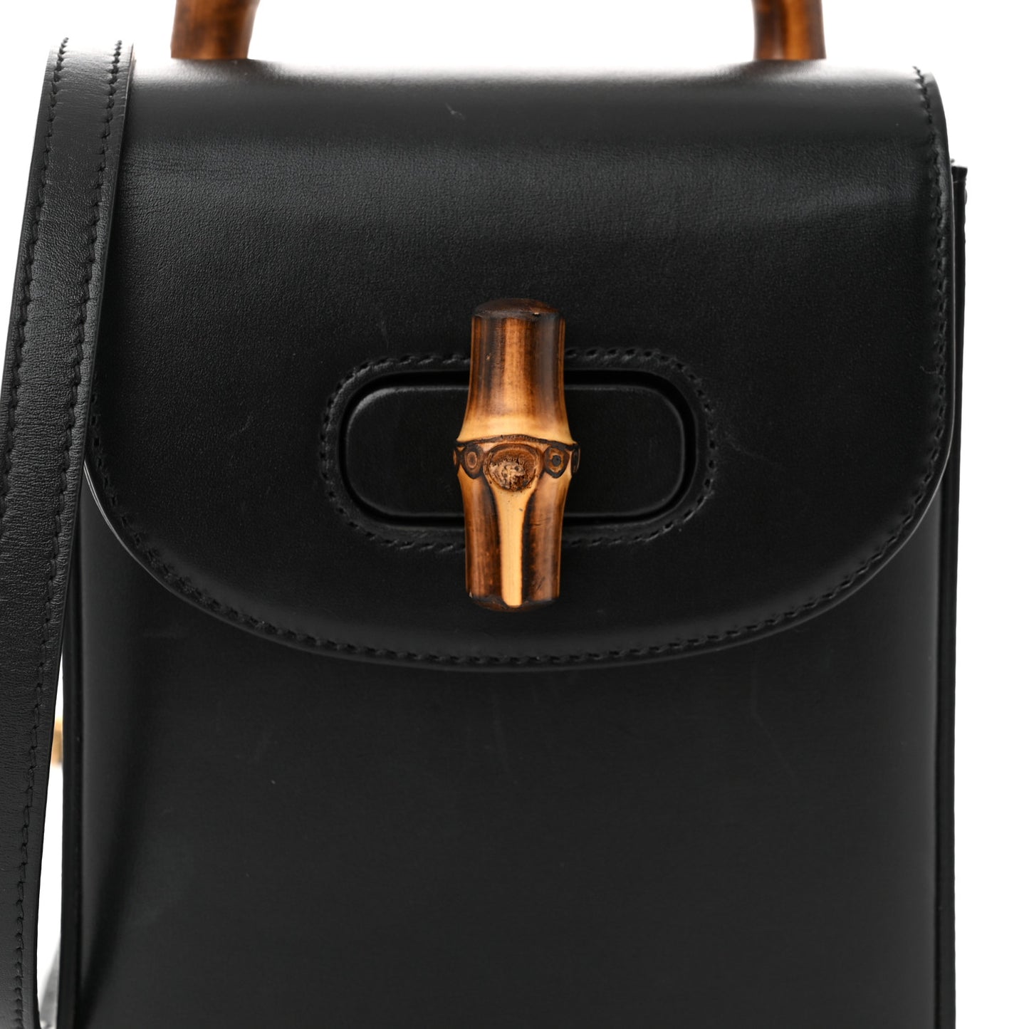 Calfskin Mini Bamboo Top Handle 3 Way Shoulder Bag Black