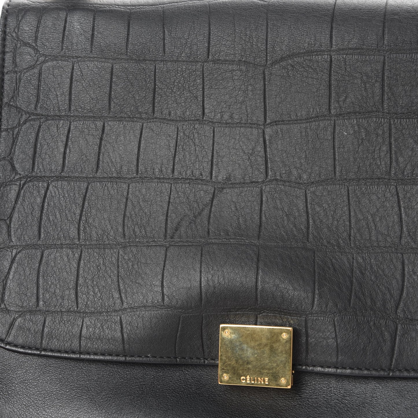 Crocodile Embossed Calfskin Suede Medium Trapeze Black