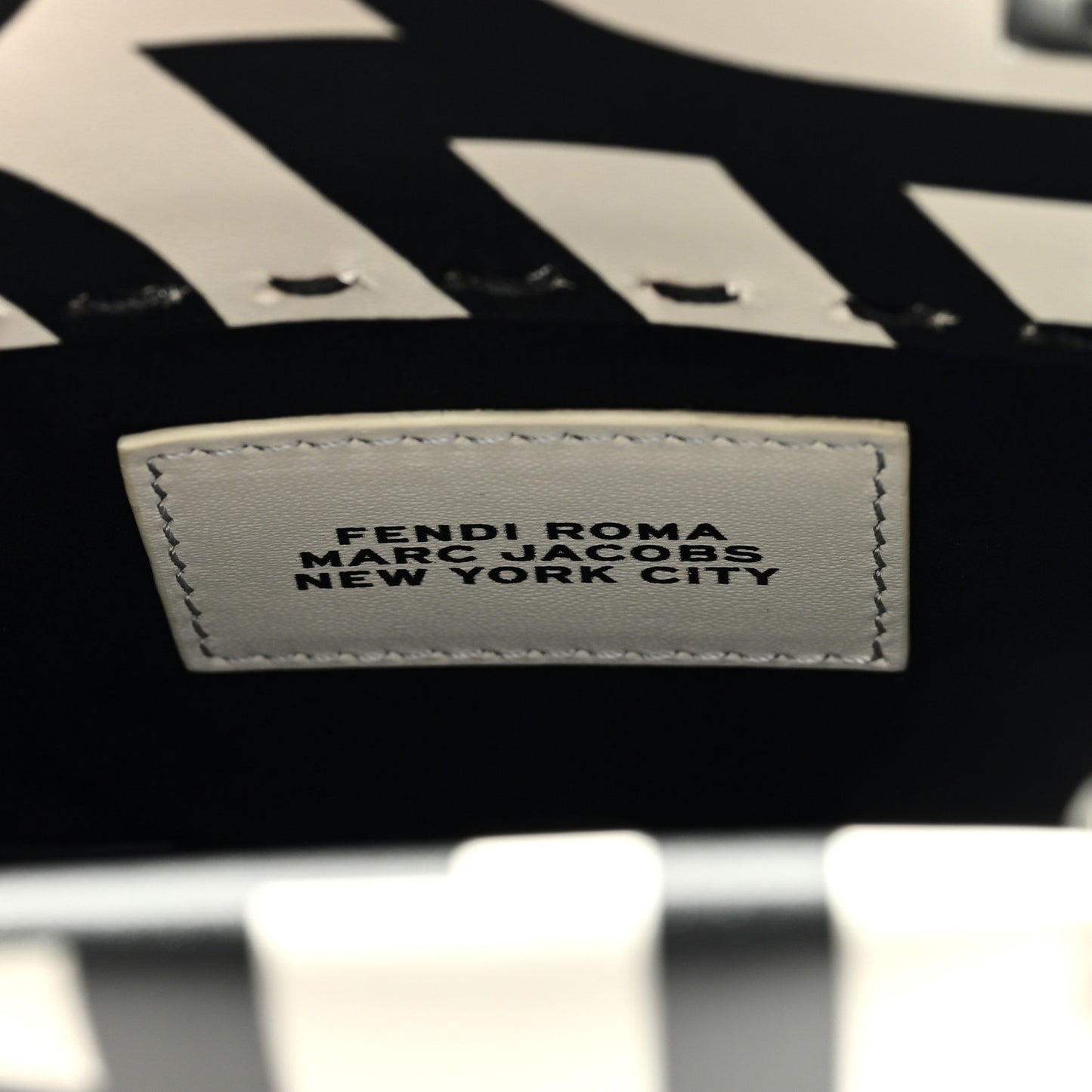X MARC JACOBS Vitello King Plexiglass Logo Print Mini Fendi Sunshine Shopper Tote Black White