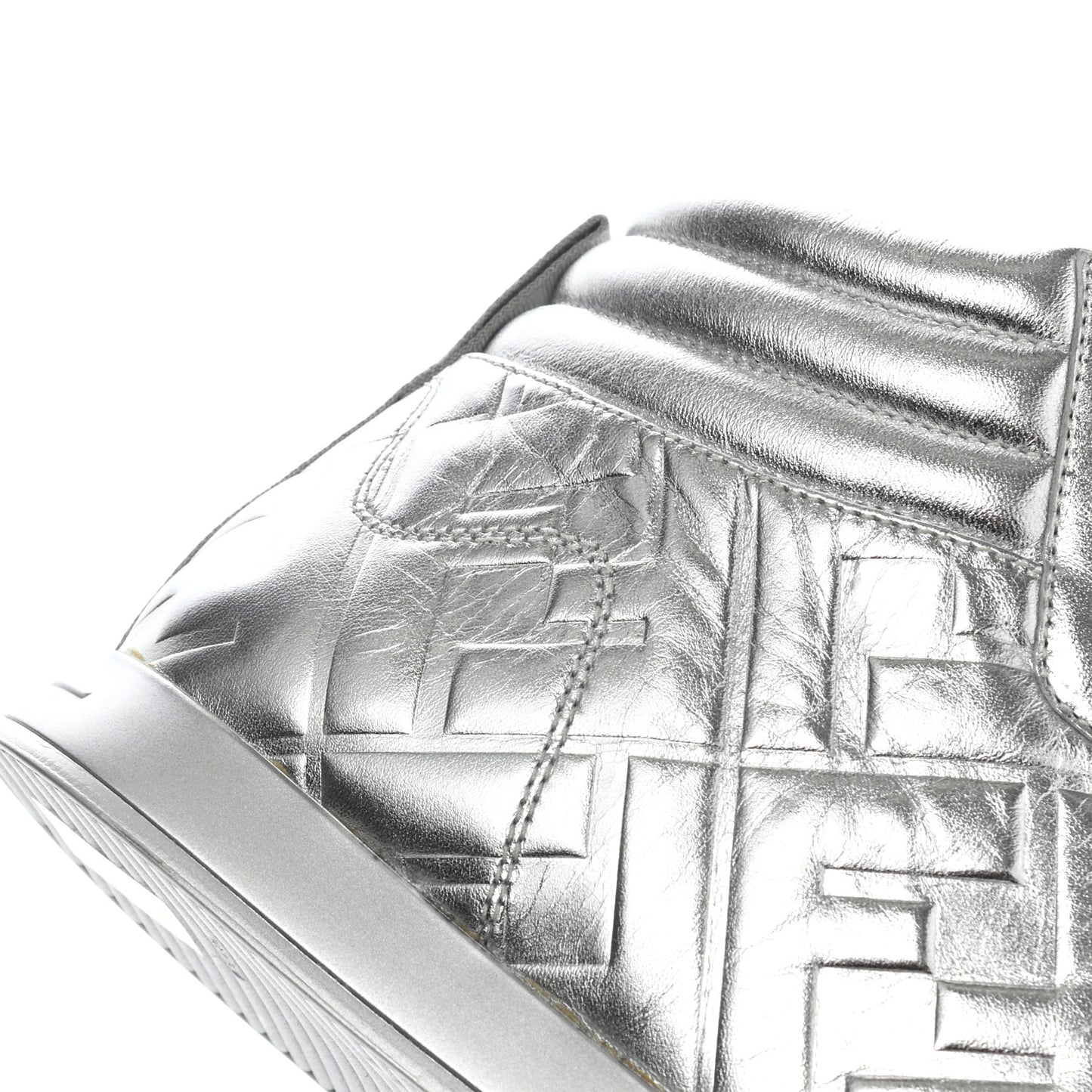 X NICKI MINAJ Metallic Nappa Macro FF Embossed Prints On High Top Sneakers 40 Silver