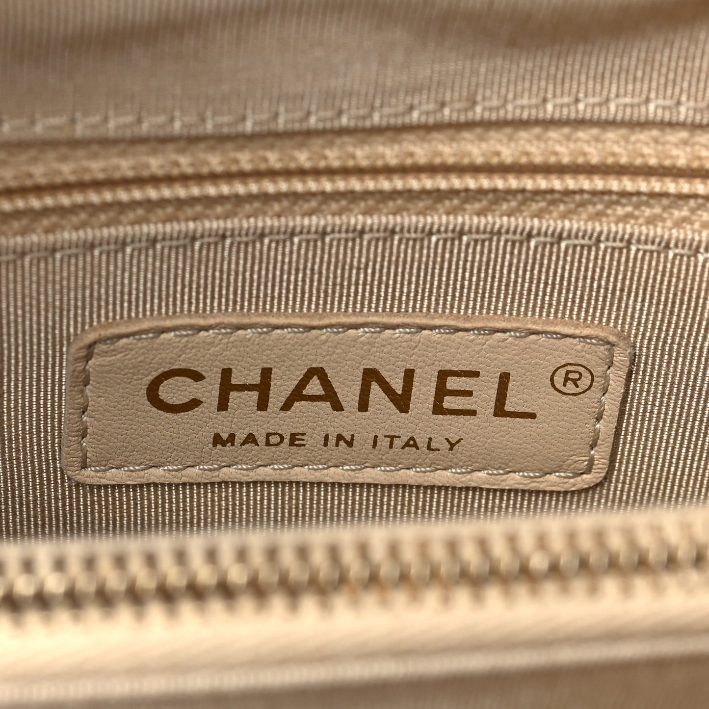 Grained Calfskin Stitched Large Label Click Shopper Tote Light Beige