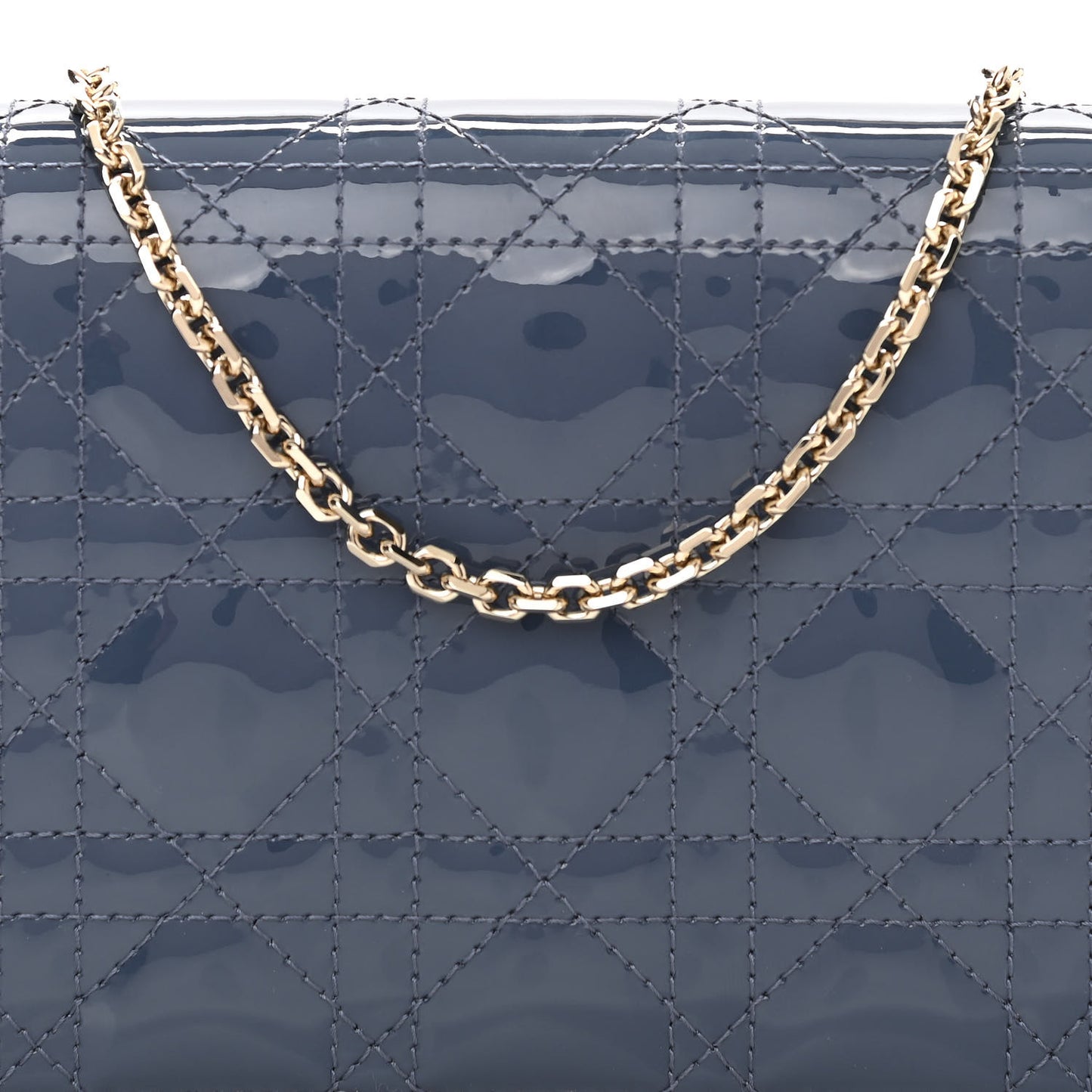 Patent Cannage Lady Dior Clutch Denim Blue