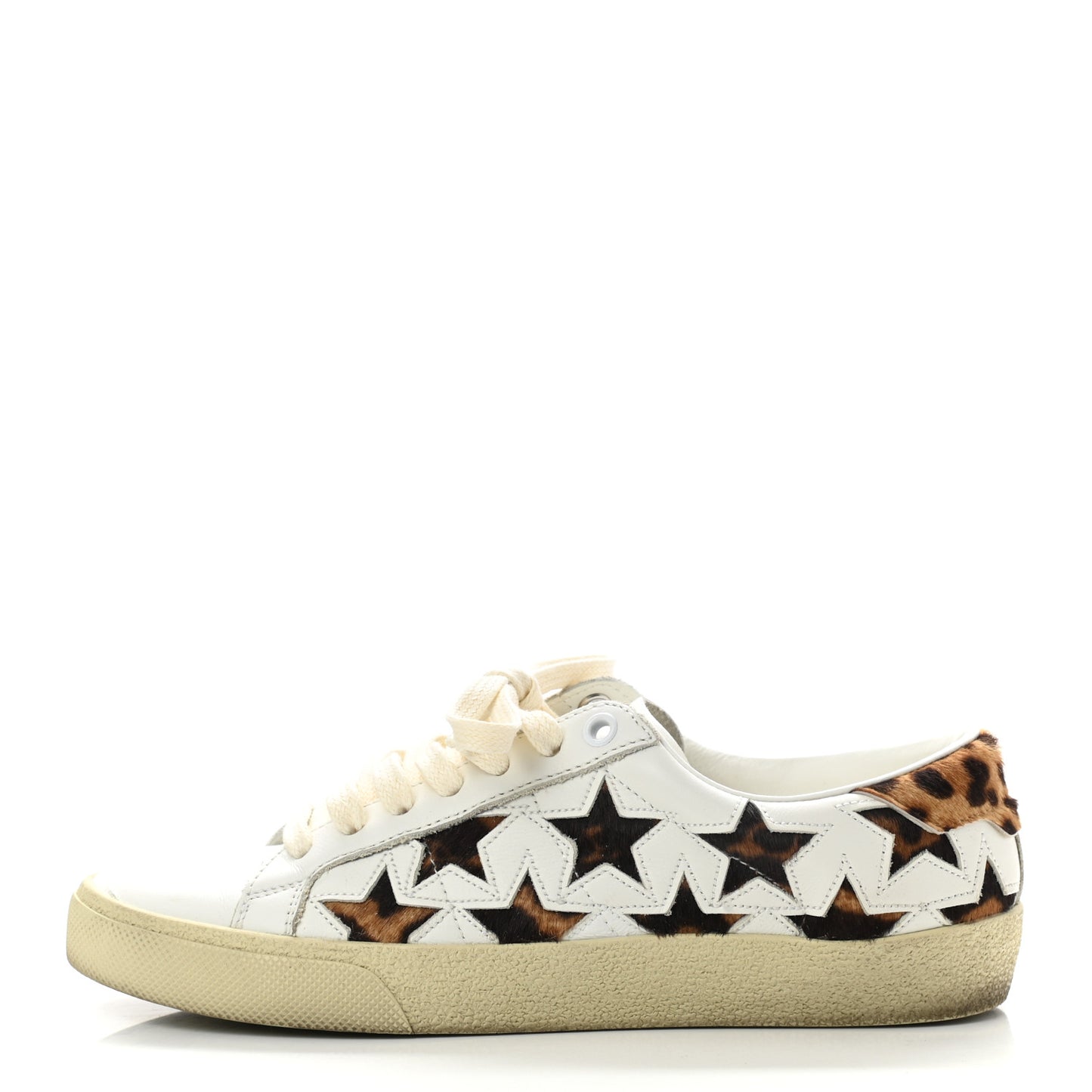 Calfskin Pony Hair Star Court Sneakers 36 White
