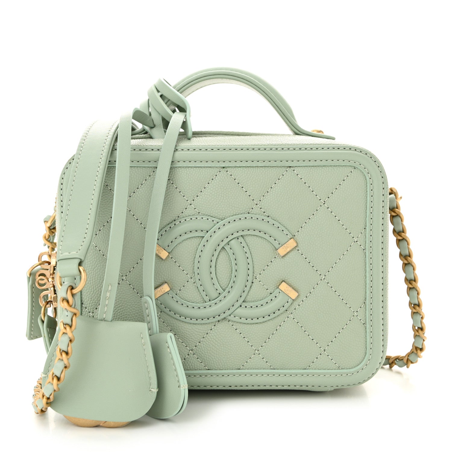 Chanel Caviar Quilted Small CC Filigree Vanity Case Mint 1738027