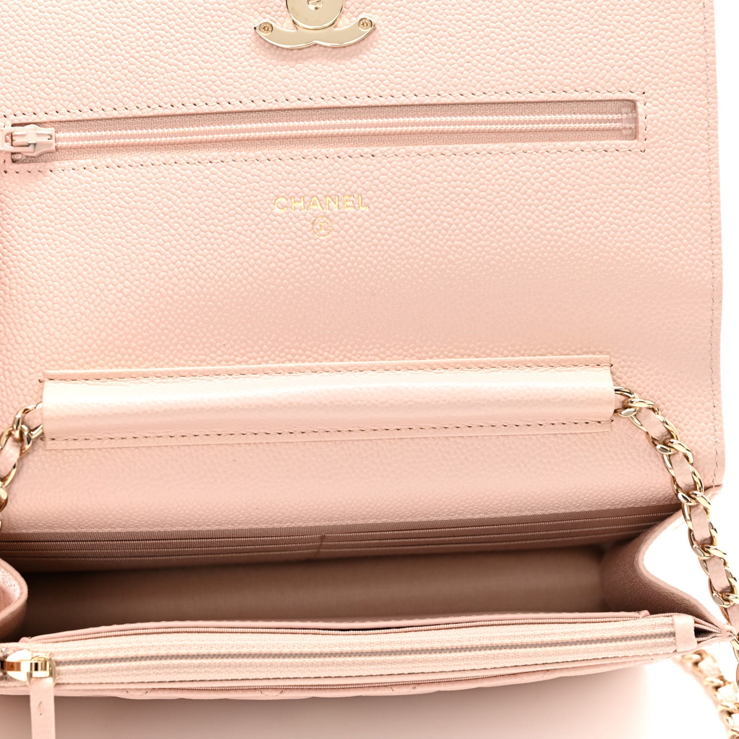 Caviar Quilted Enamel Wallet on Chain WOC Light Pink