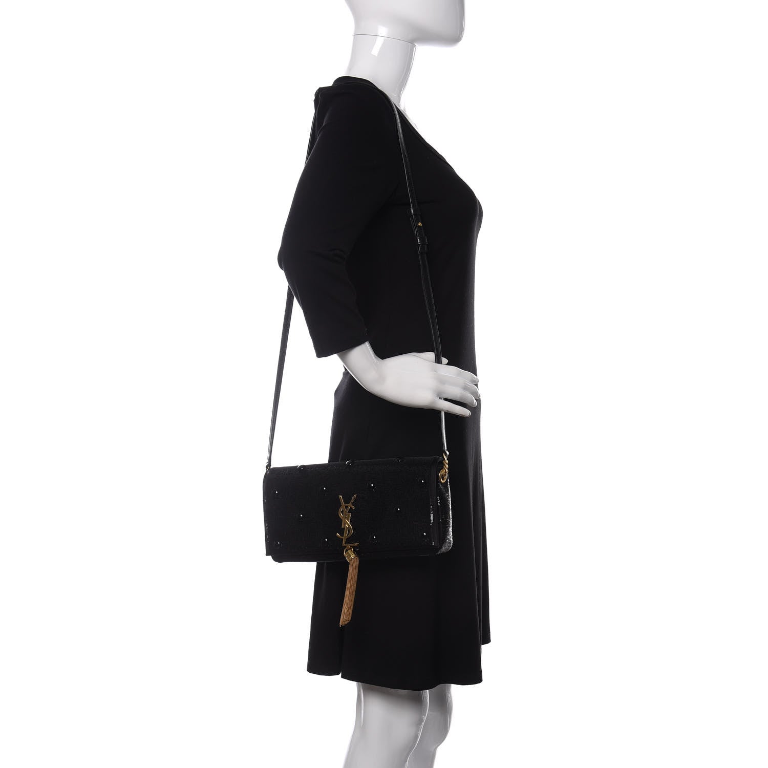 Saint Laurent Sequin Satin Monogram Tassel Kate 99 Black 2 of 11