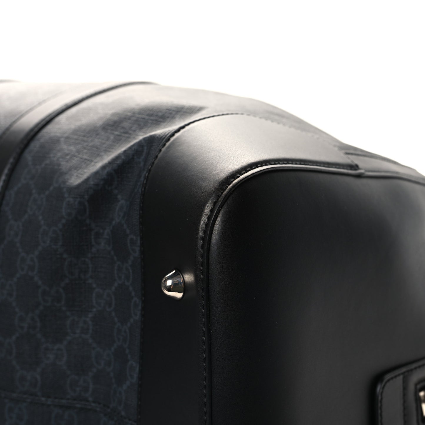 Soft GG Supreme Monogram Appia Calfskin Web Large Carry On Duffle Bag Black Grey