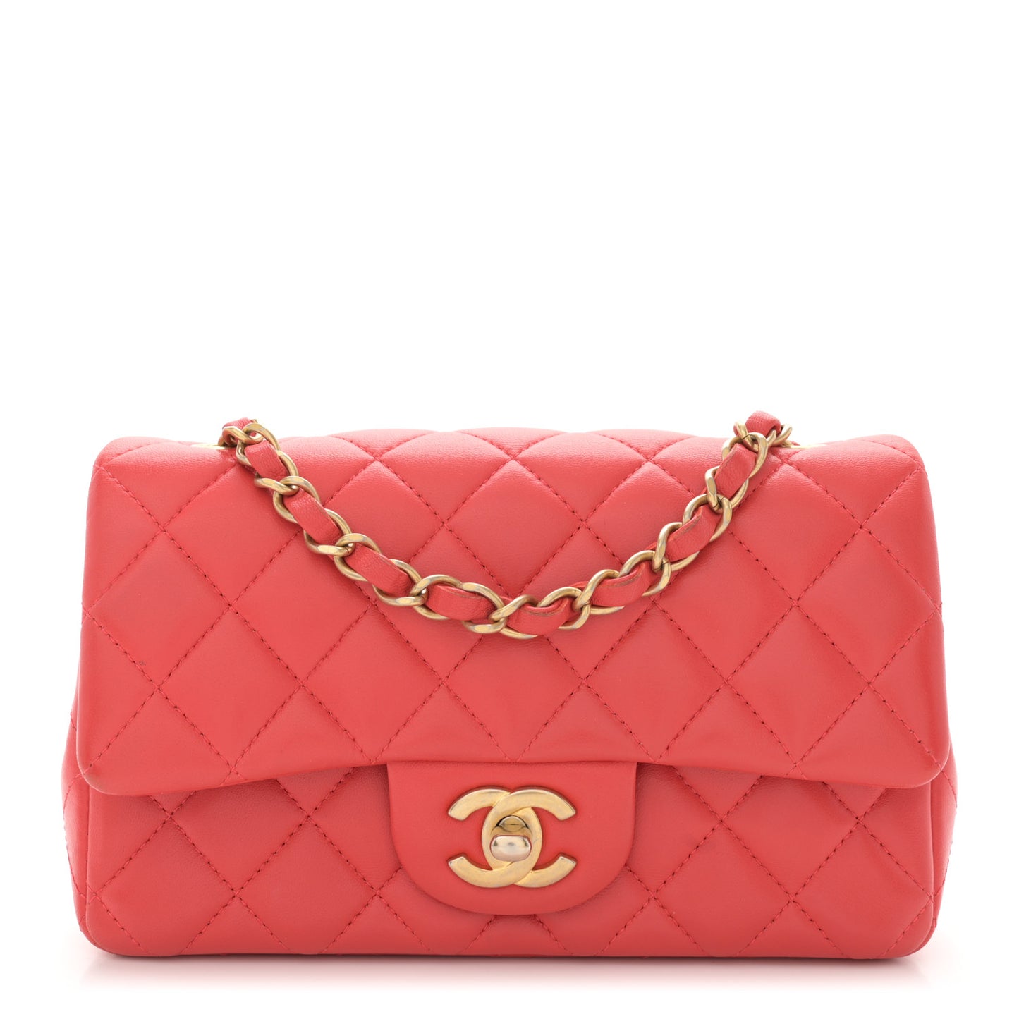 Lambskin Quilted Mini Rectangular Flap Coral