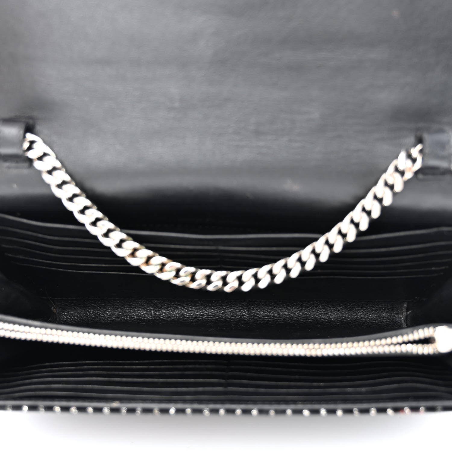 Saint Laurent Velvet Crystal Monogram Chain Wallet Black 5 of 14