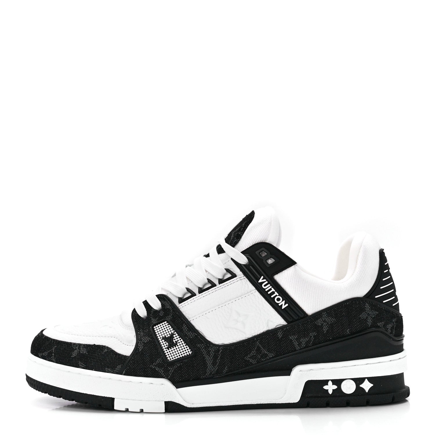 Louis Vuitton Calfskin Monogram Denim Mens LV Trainer Sneakers 9 Black 1 of 10