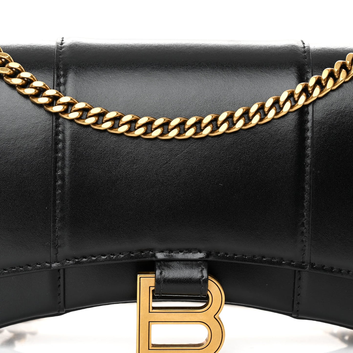 Shiny Box Calfskin Hourglass Chain Bag Black