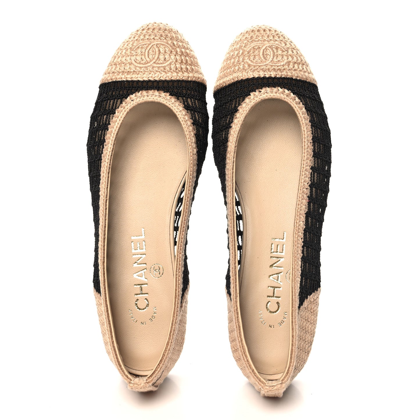 Raffia Cap Toe Ballerina Flats 36.5 Black Beige