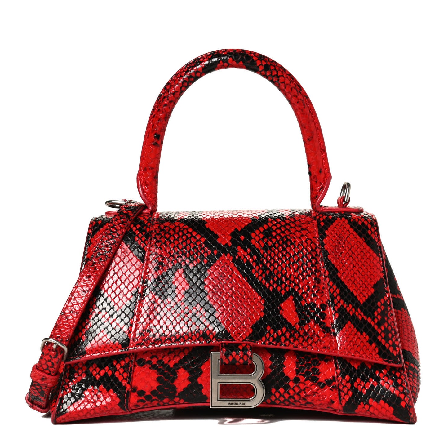 Shiny Calfskin Python Effect Small Hourglass Top Handle Bag Red
