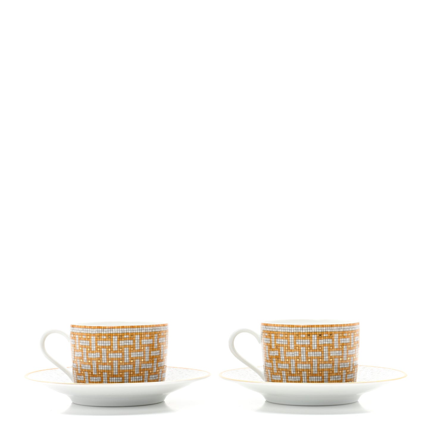 Porcelain Mosaique Au 24 Gold Tea Cup And Saucer Set Of 2