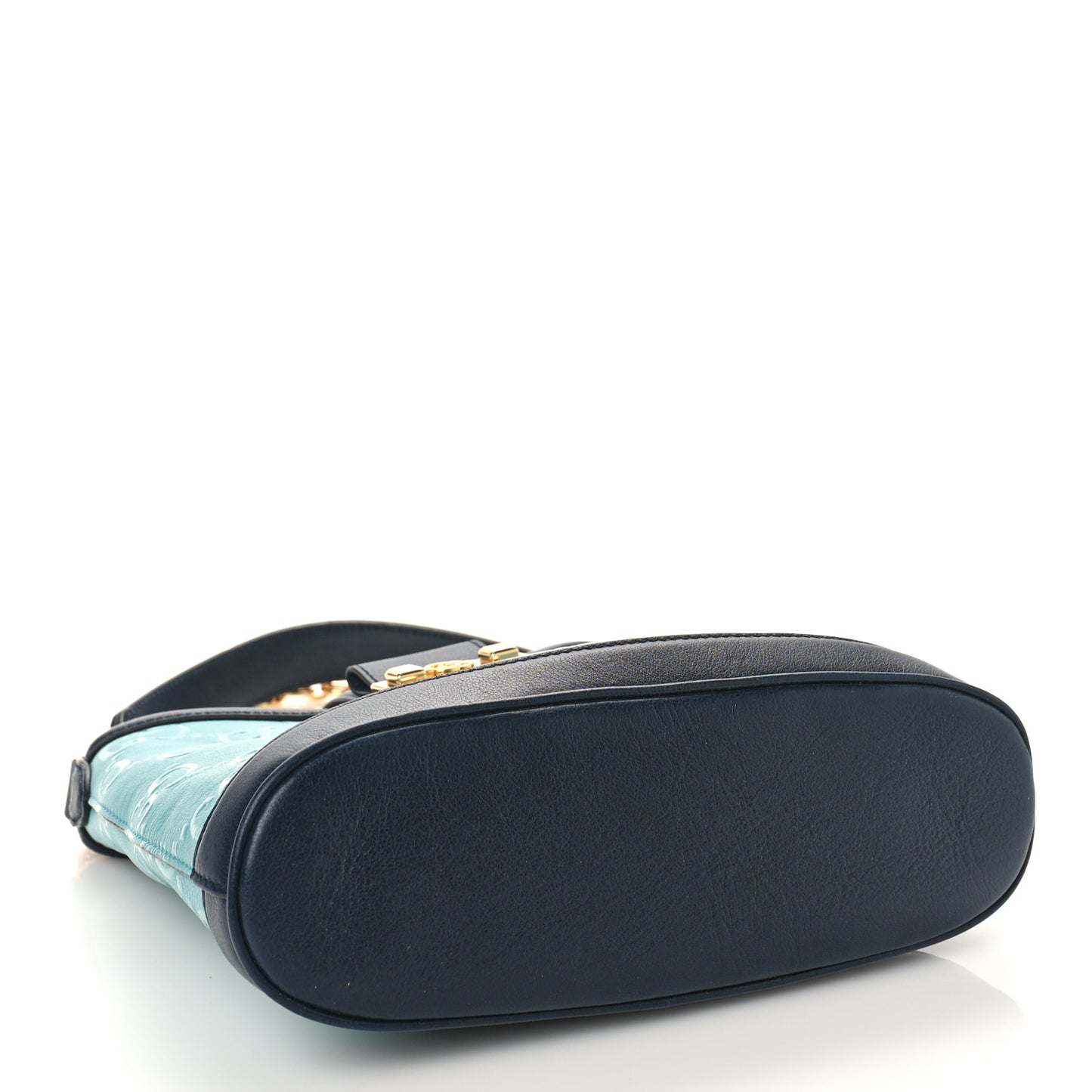 Wonka Grain Calfskin Bi-Color GG Debossed Small Padlock Shoulder Bag Dusty Azure Blue