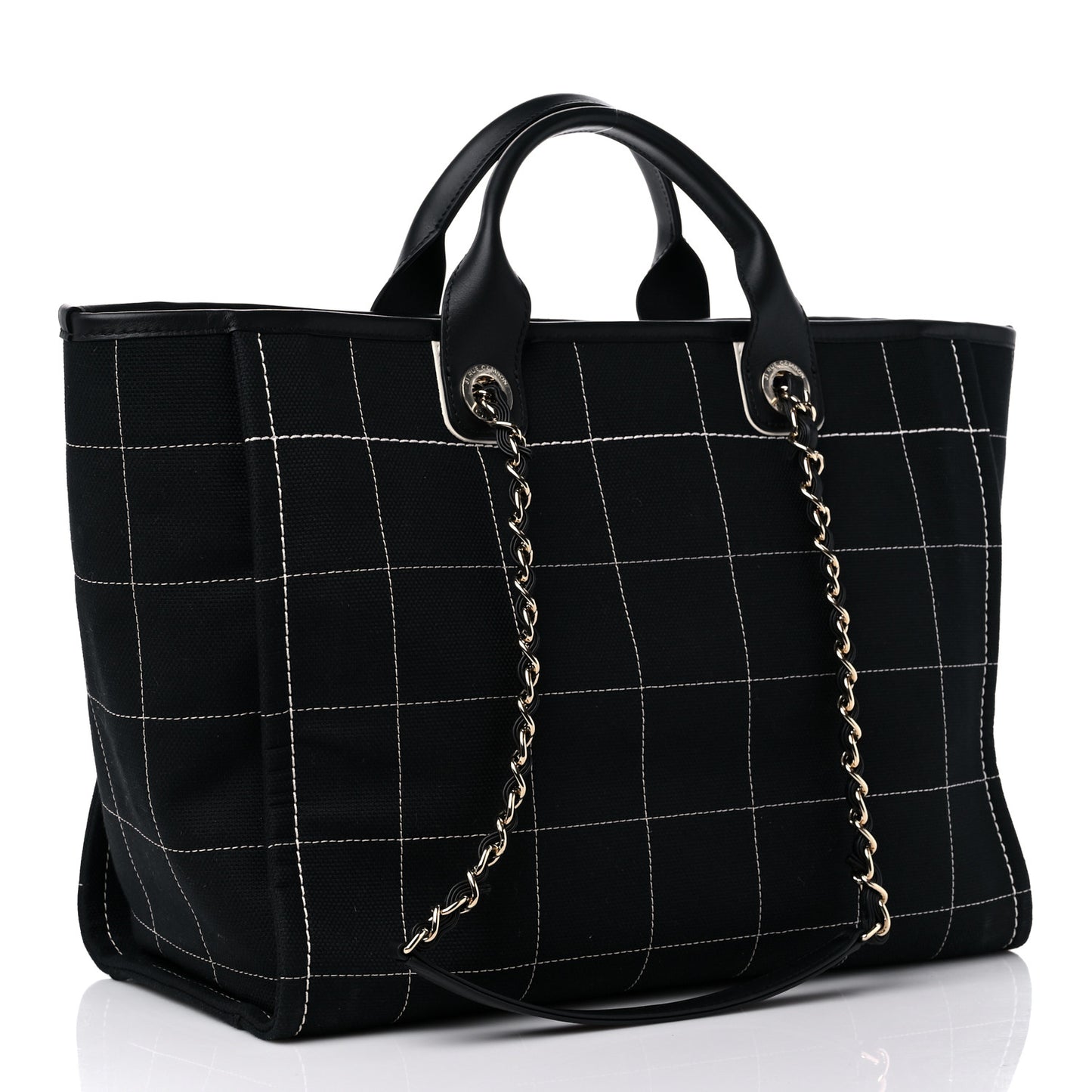 Cotton Medium Deauville Tote Black White