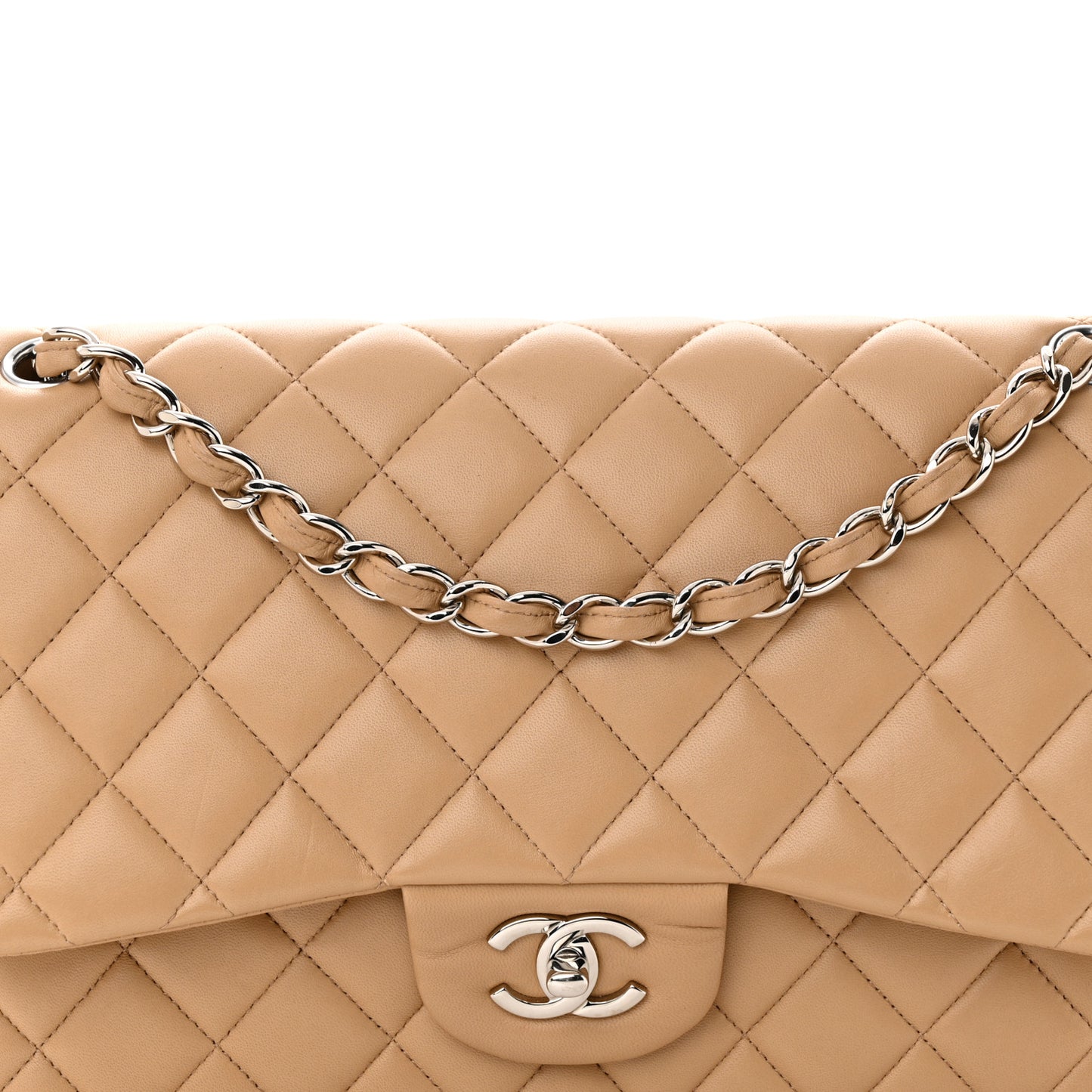 Lambskin Quilted Jumbo Double Flap Beige Clair