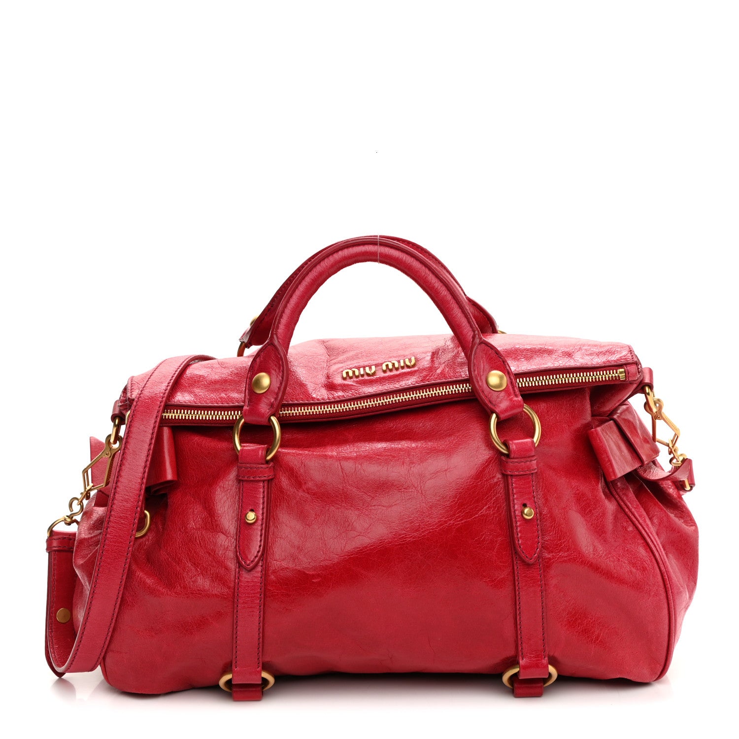Miu Miu Vitello Lux Satchel Bag Red 1145670 – FASHIONPHILE