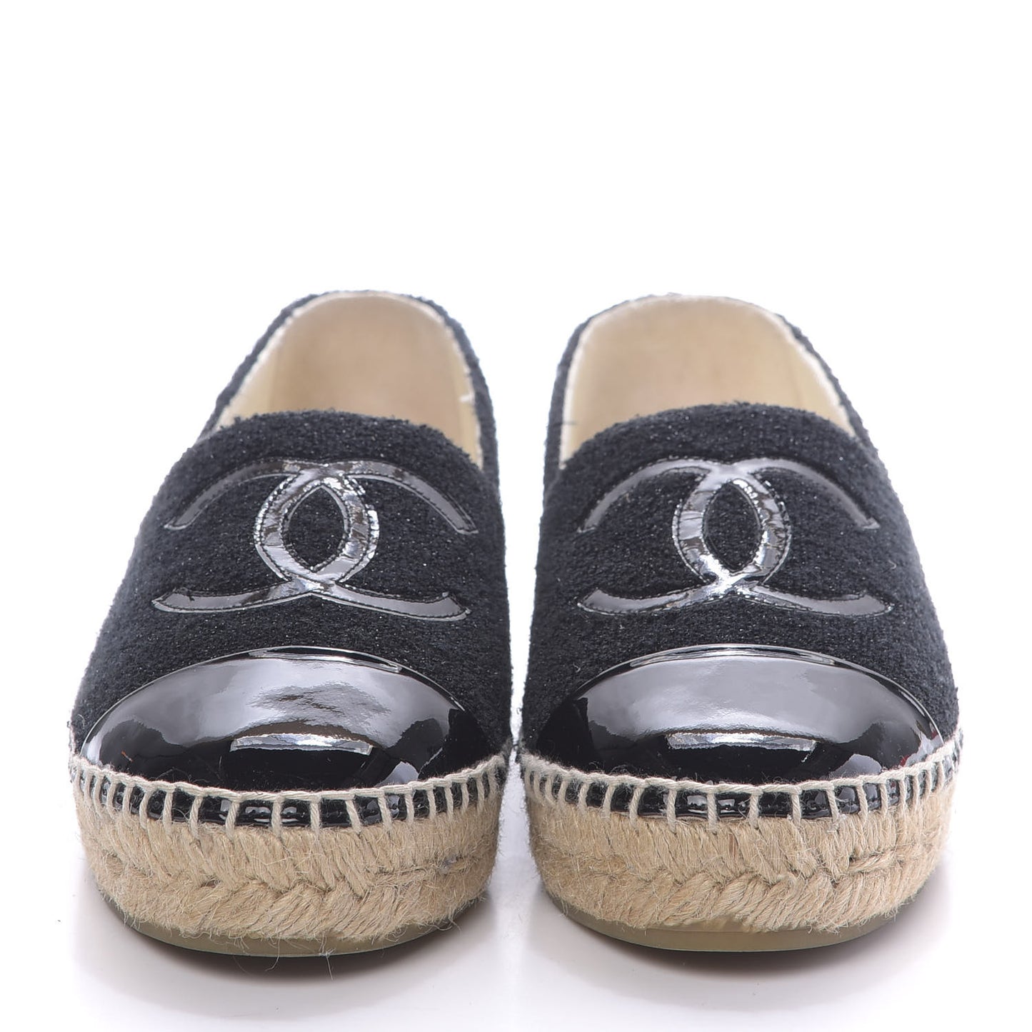 Fabric Patent Calfskin CC Espadrilles 36 Black