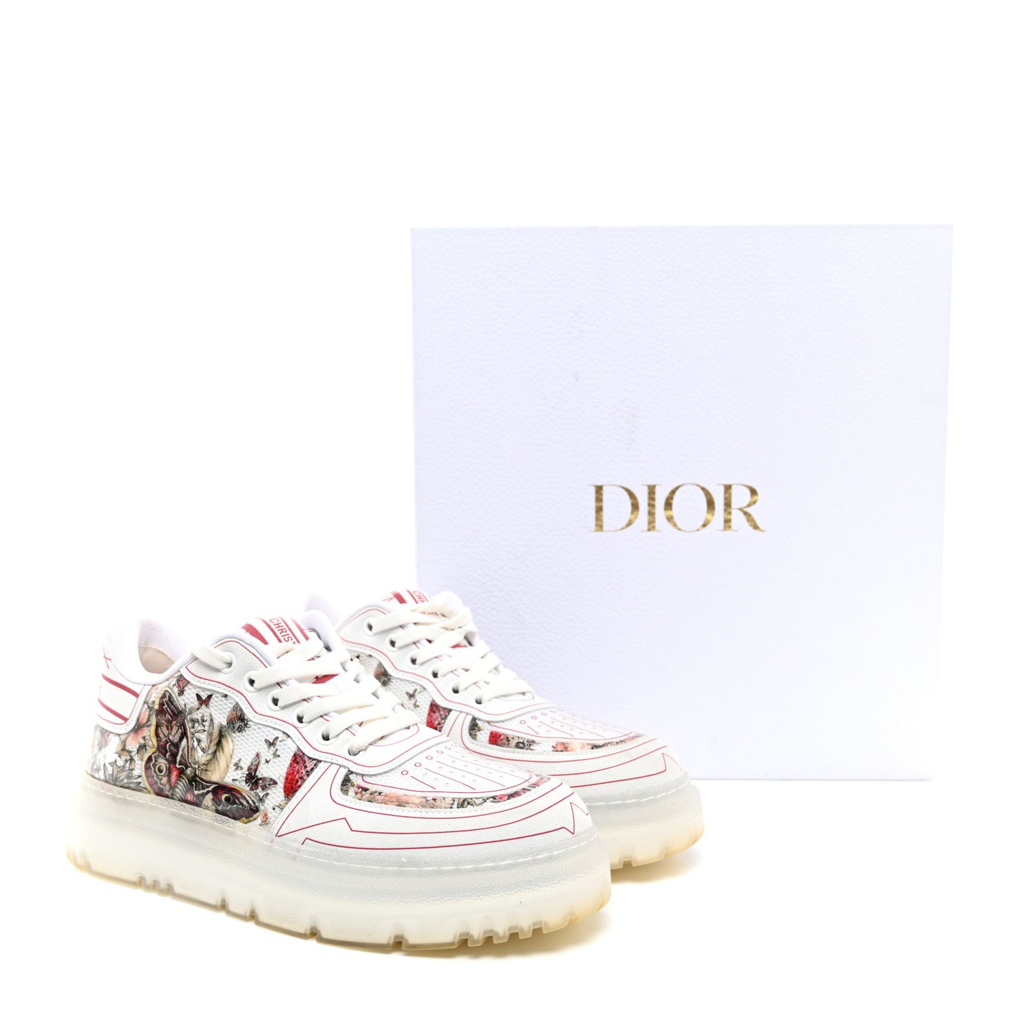 Calfskin Technical Fabric Dior Addict D Butterfly Low Top Sneakers 38 Multicolor