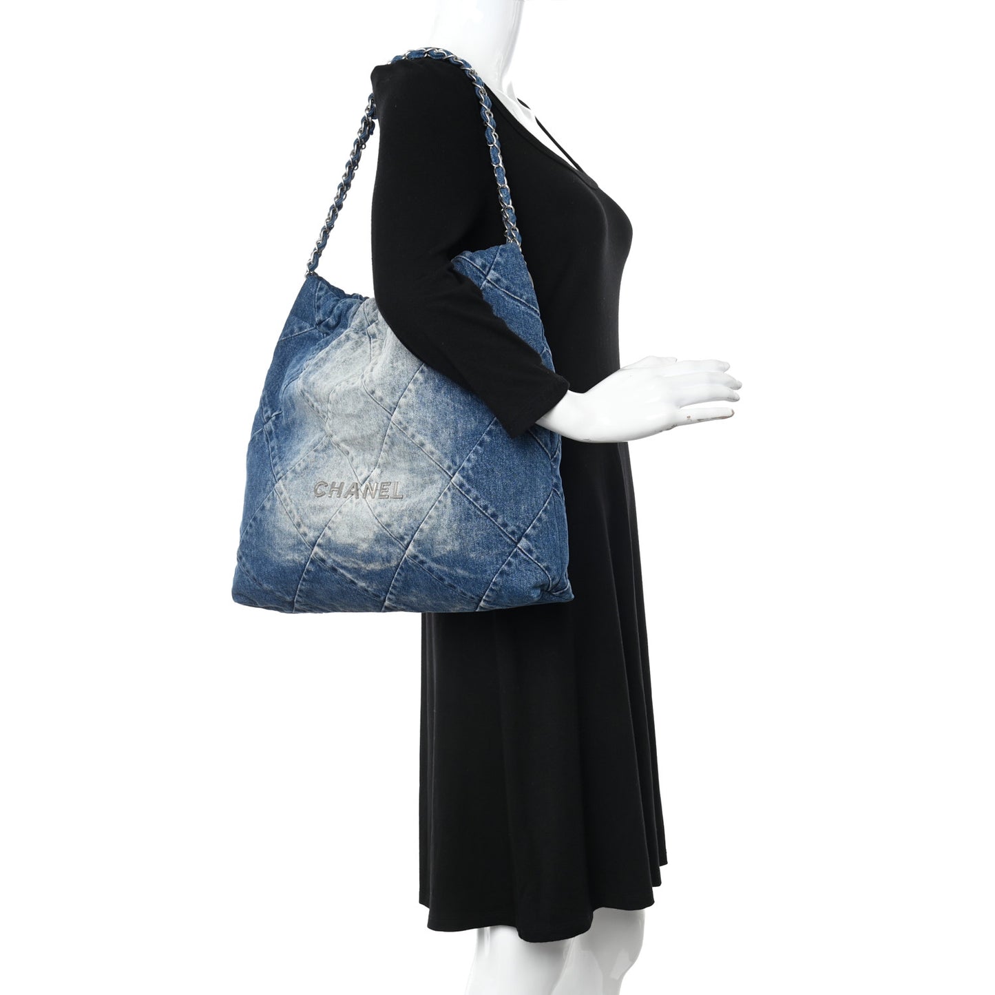 Denim Quilted Chanel 22 Blue